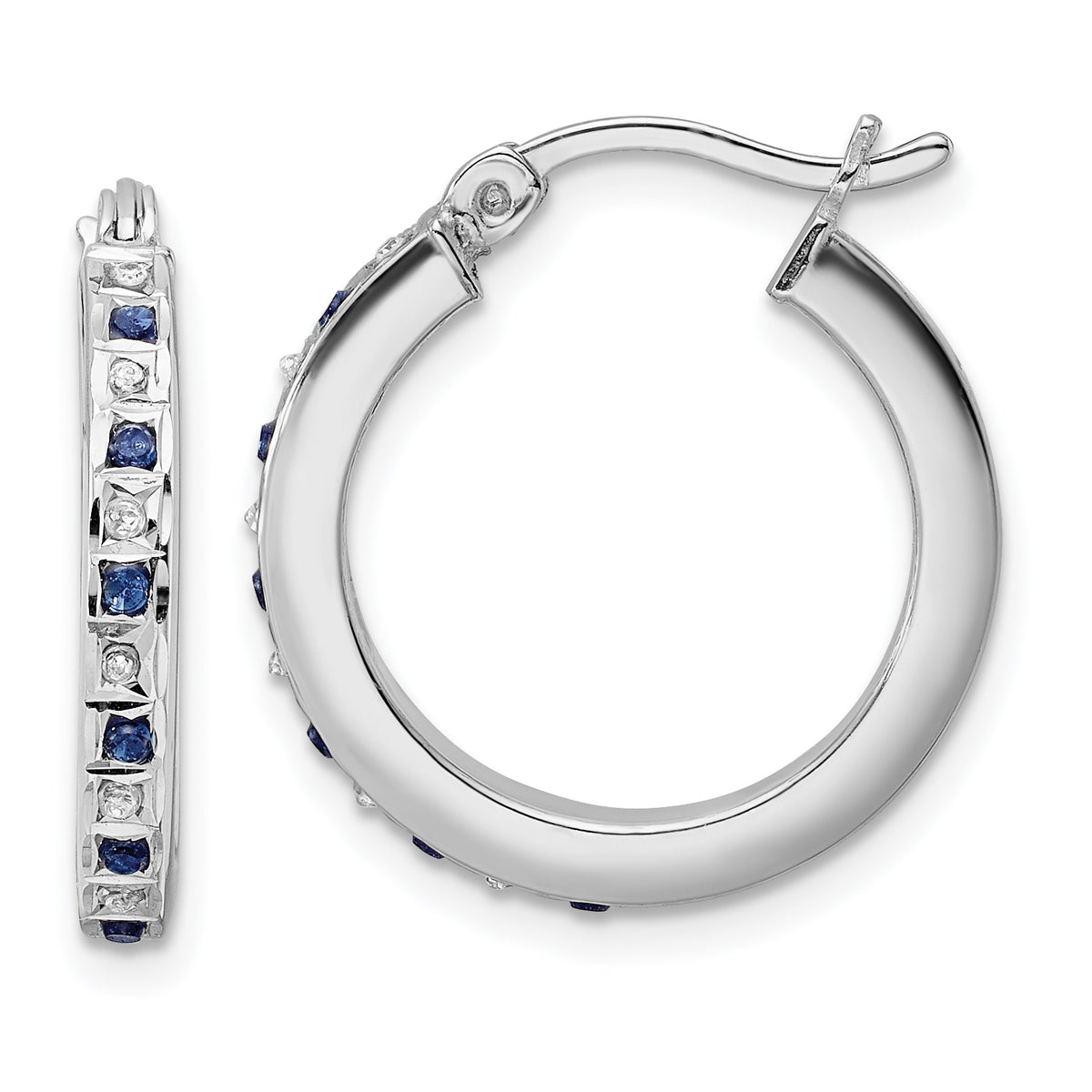 Diamond Fascination Diamond Mystique Sterling Silver Platinum-plated Diamond Sapphire Hoop Earrings