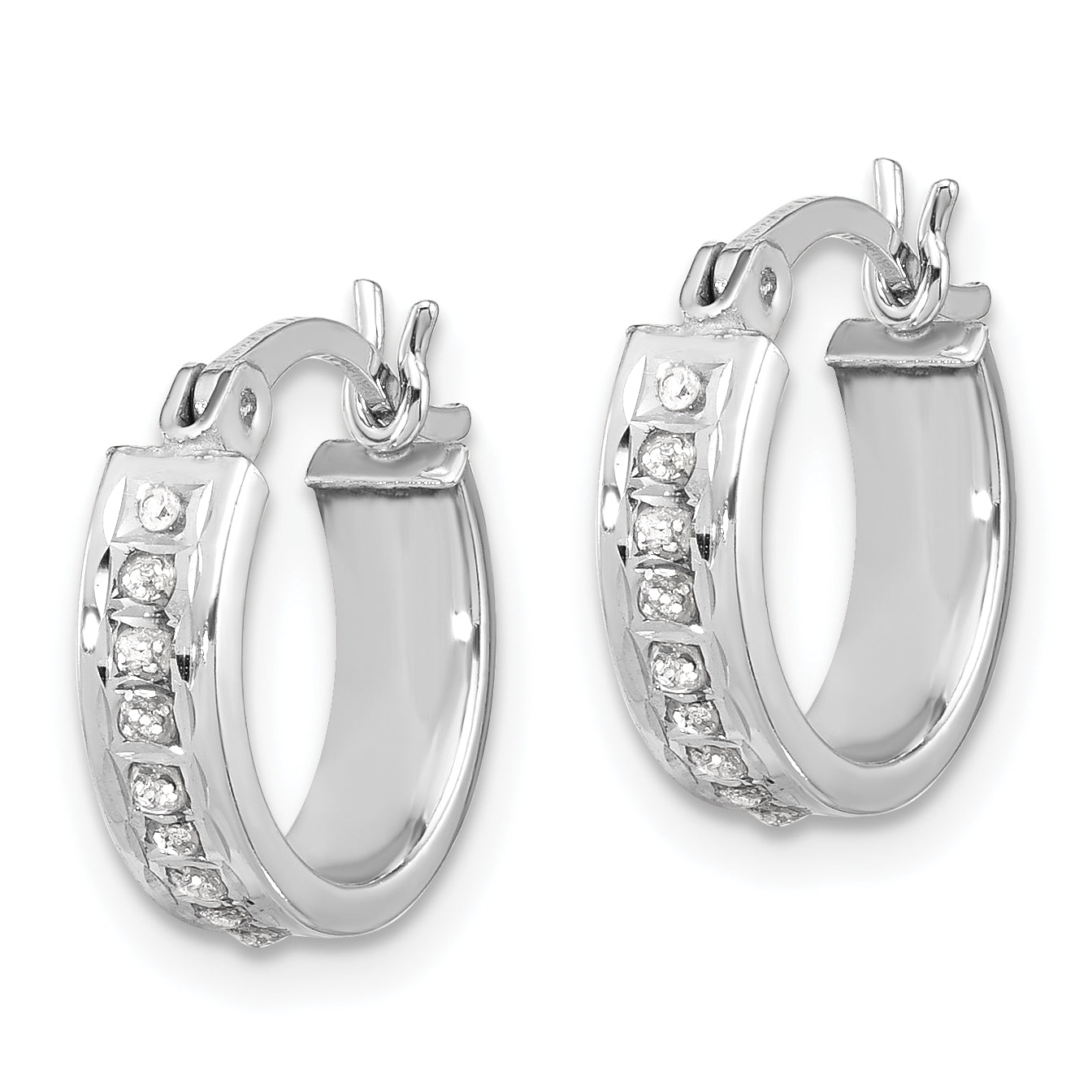 Sterling Silver Platinum-plated Diamond Mystique Hoop Earrings