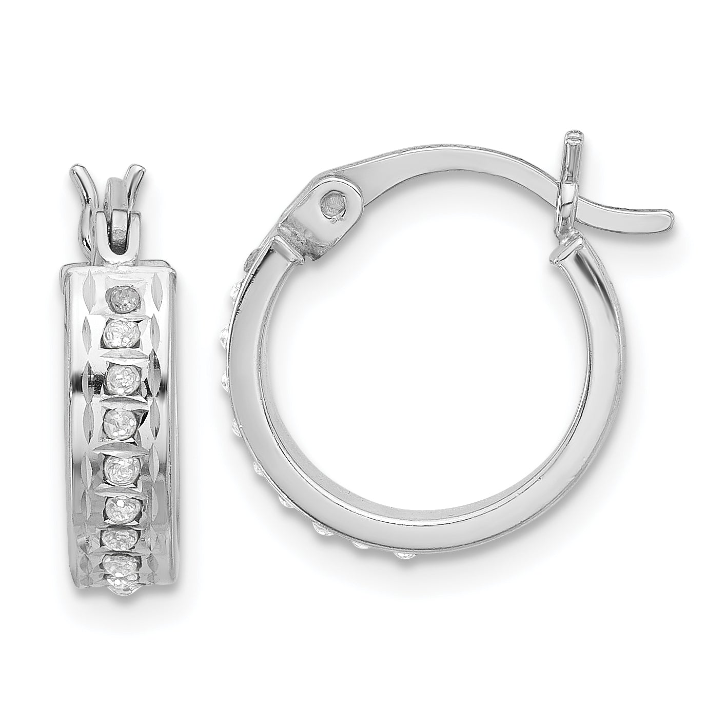 Sterling Silver Platinum-plated Diamond Mystique Hoop Earrings