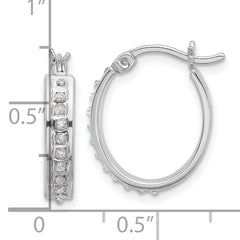 Sterling Silver Platinum-plated Diamond Mystique Oval Hoop Earrings