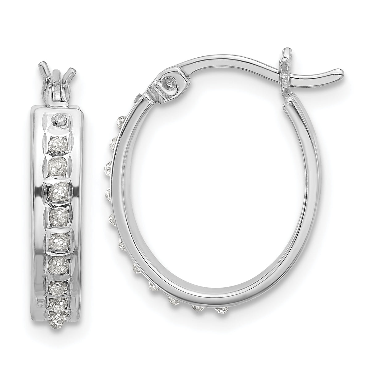 Sterling Silver Platinum-plated Diamond Mystique Oval Hoop Earrings