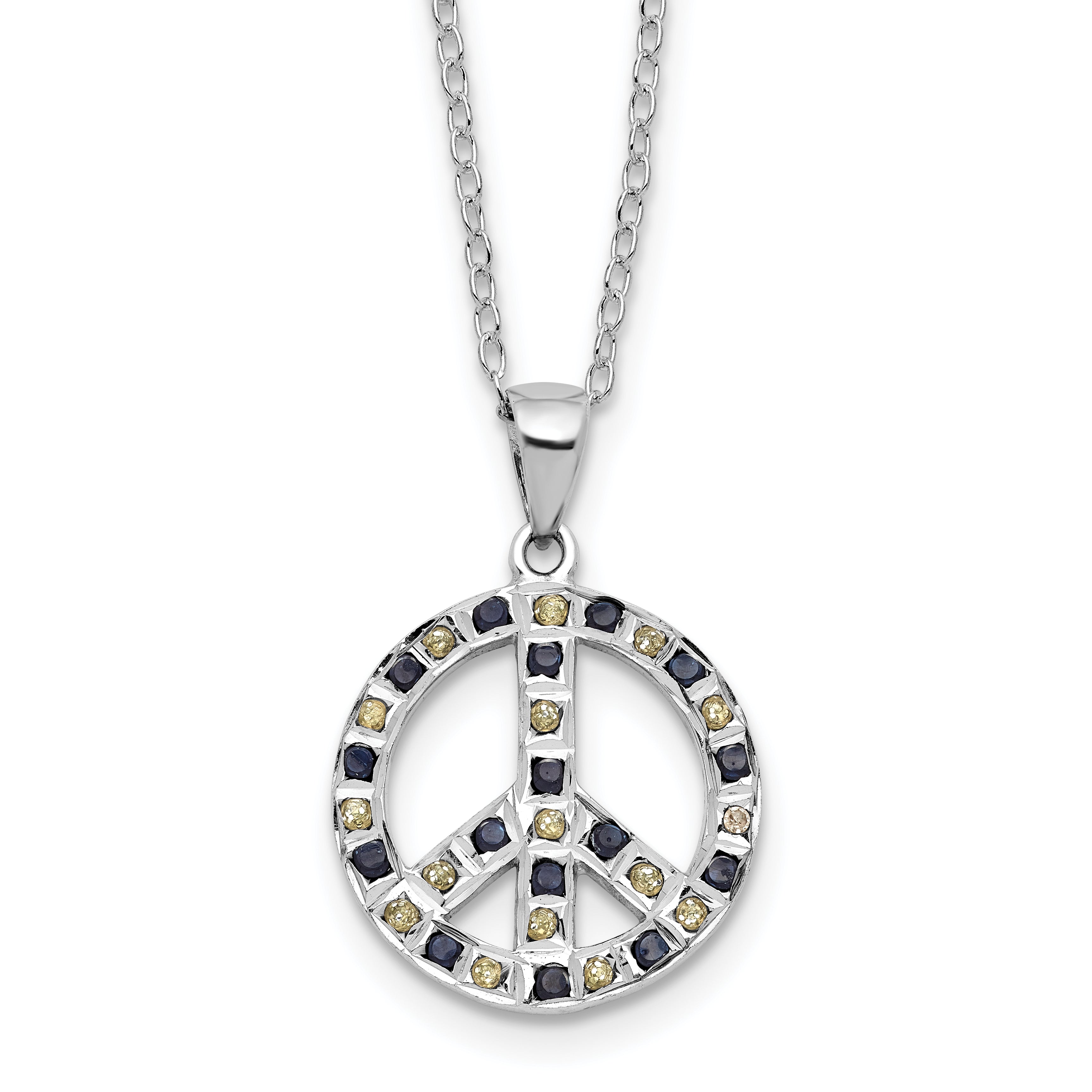 SS Platinum-plated Diamond Mystique Black and White Peace Sign Necklace