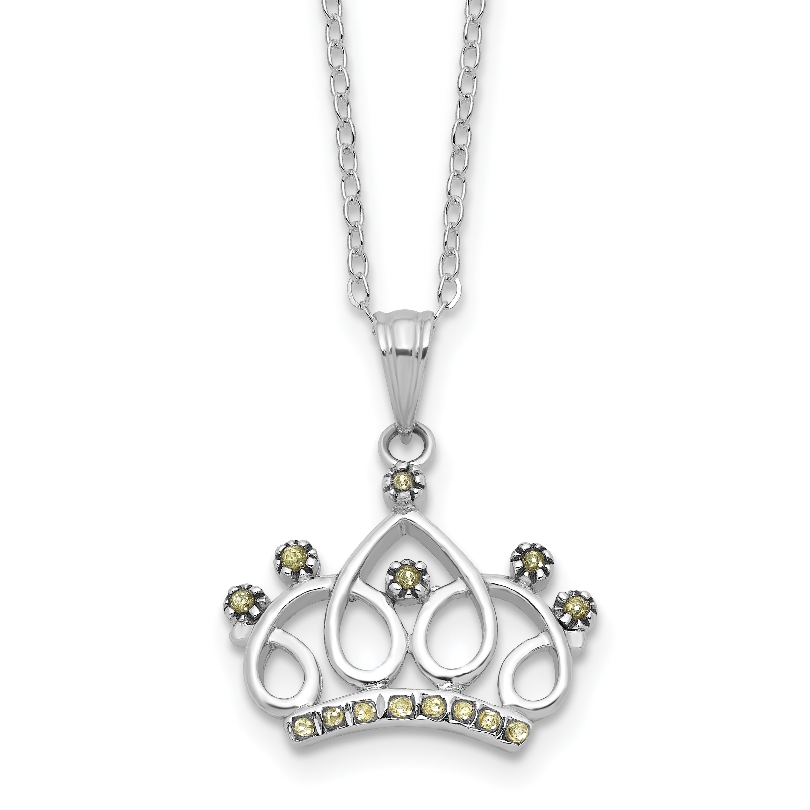 Sterling Silver Platinum-plated Diamond Mystique Crown Necklace