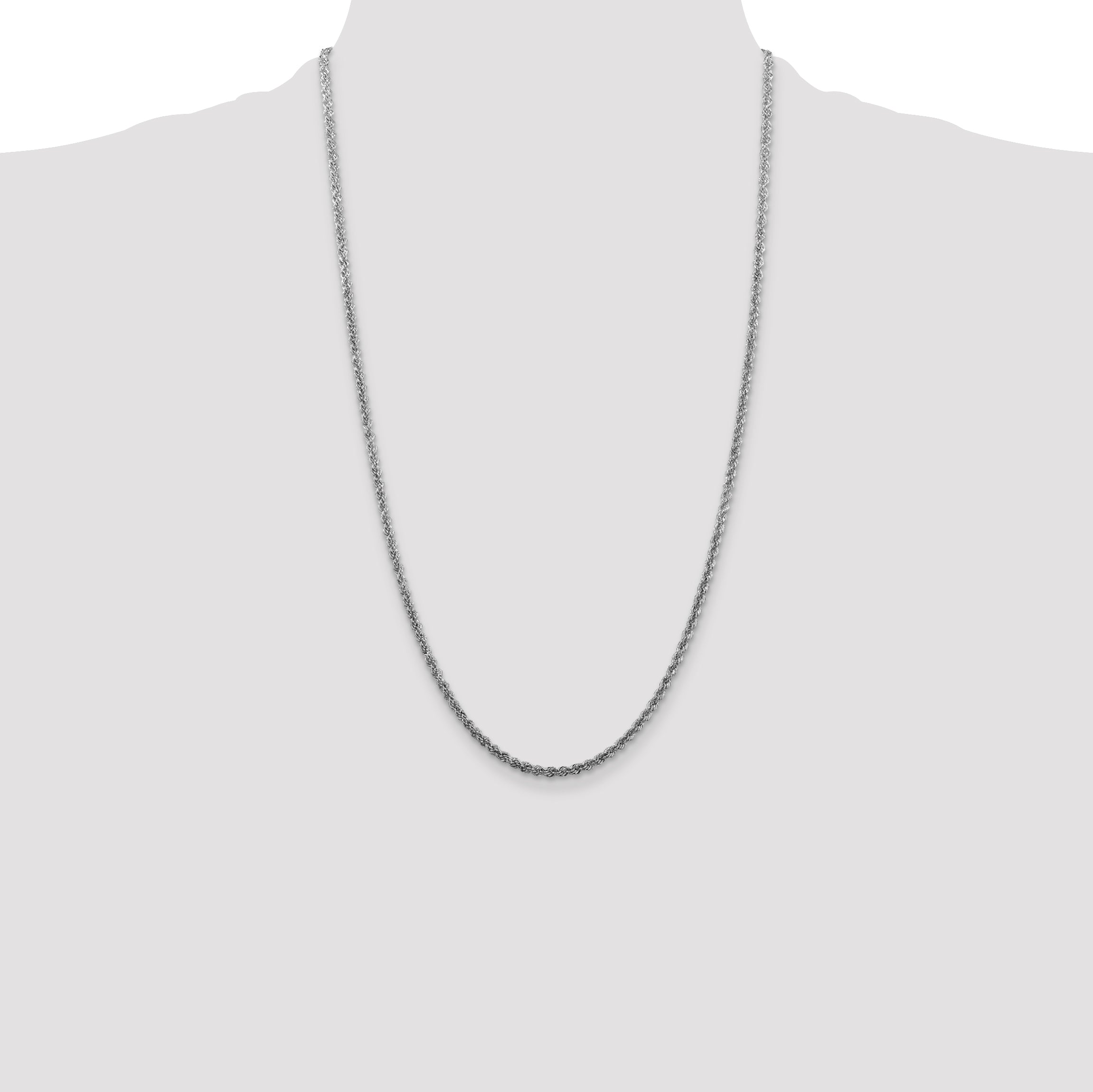 Sterling Silver Rhodium-plated 2.5mm Solid Rope Chain