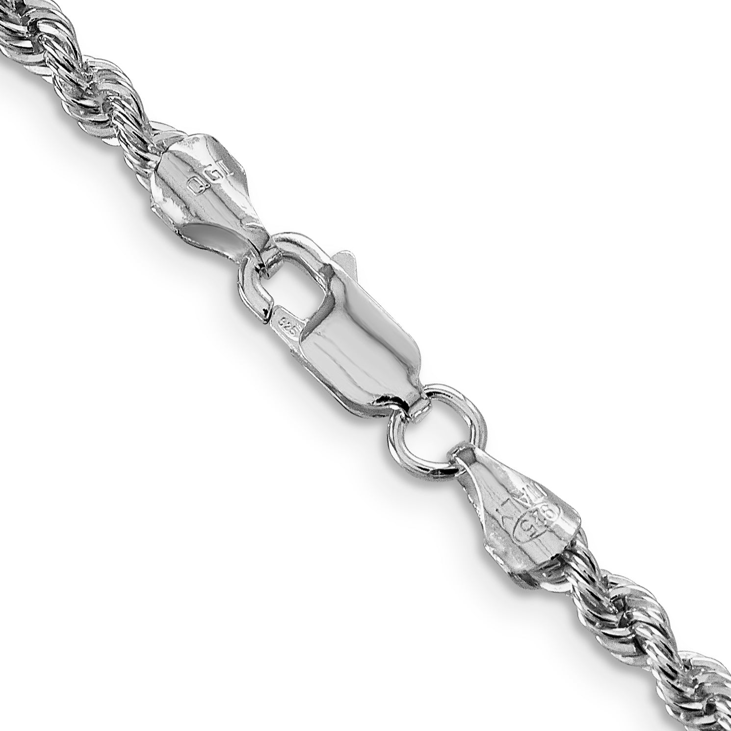 Sterling Silver Rhodium-plated 3mm Solid Rope Chain