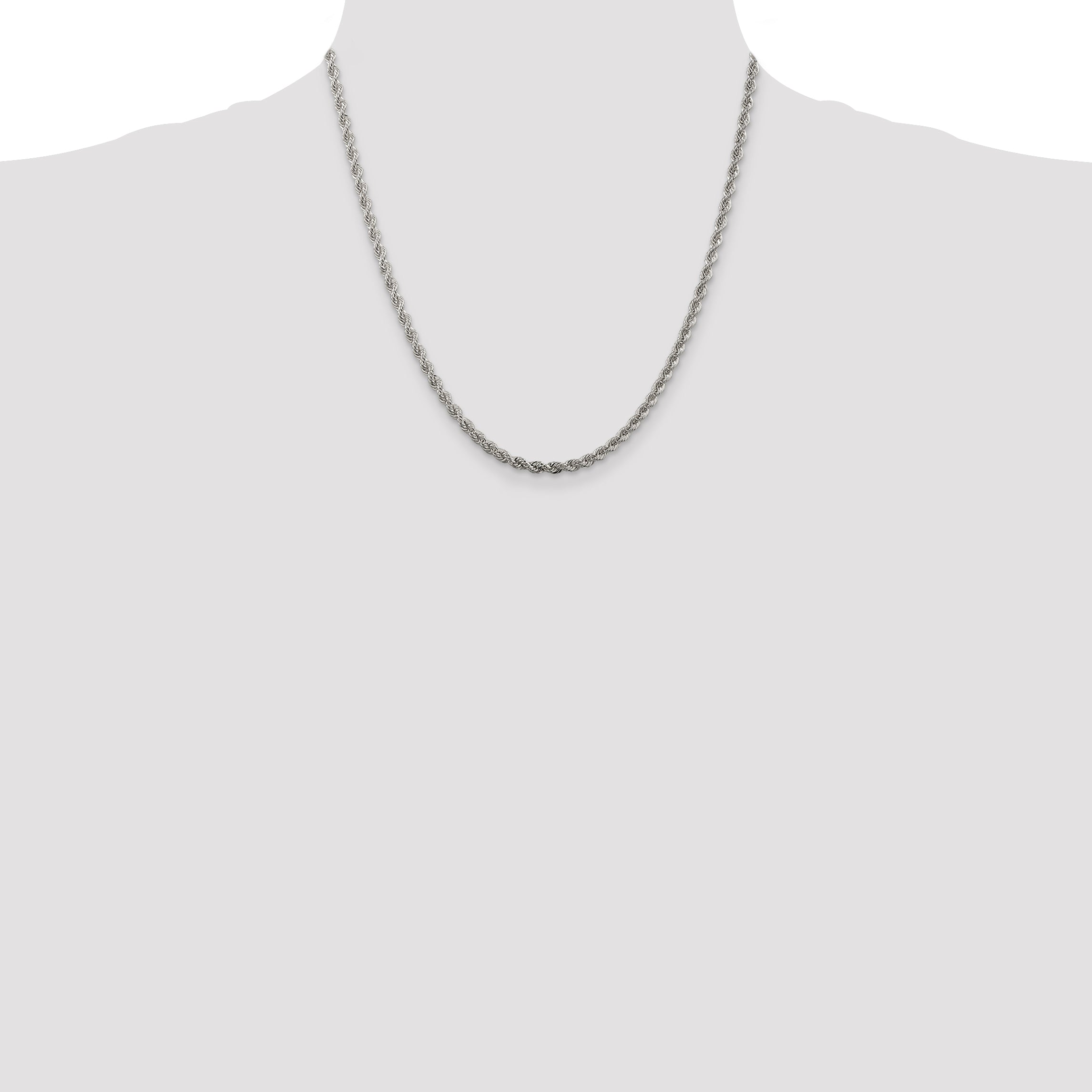 Sterling Silver Rhodium-plated 3mm Solid Rope Chain