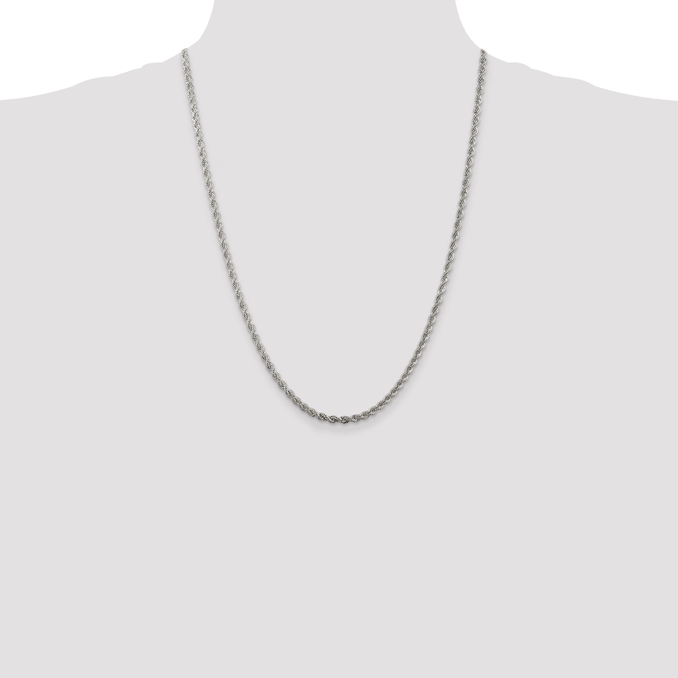 Sterling Silver Rhodium-plated 3mm Solid Rope Chain