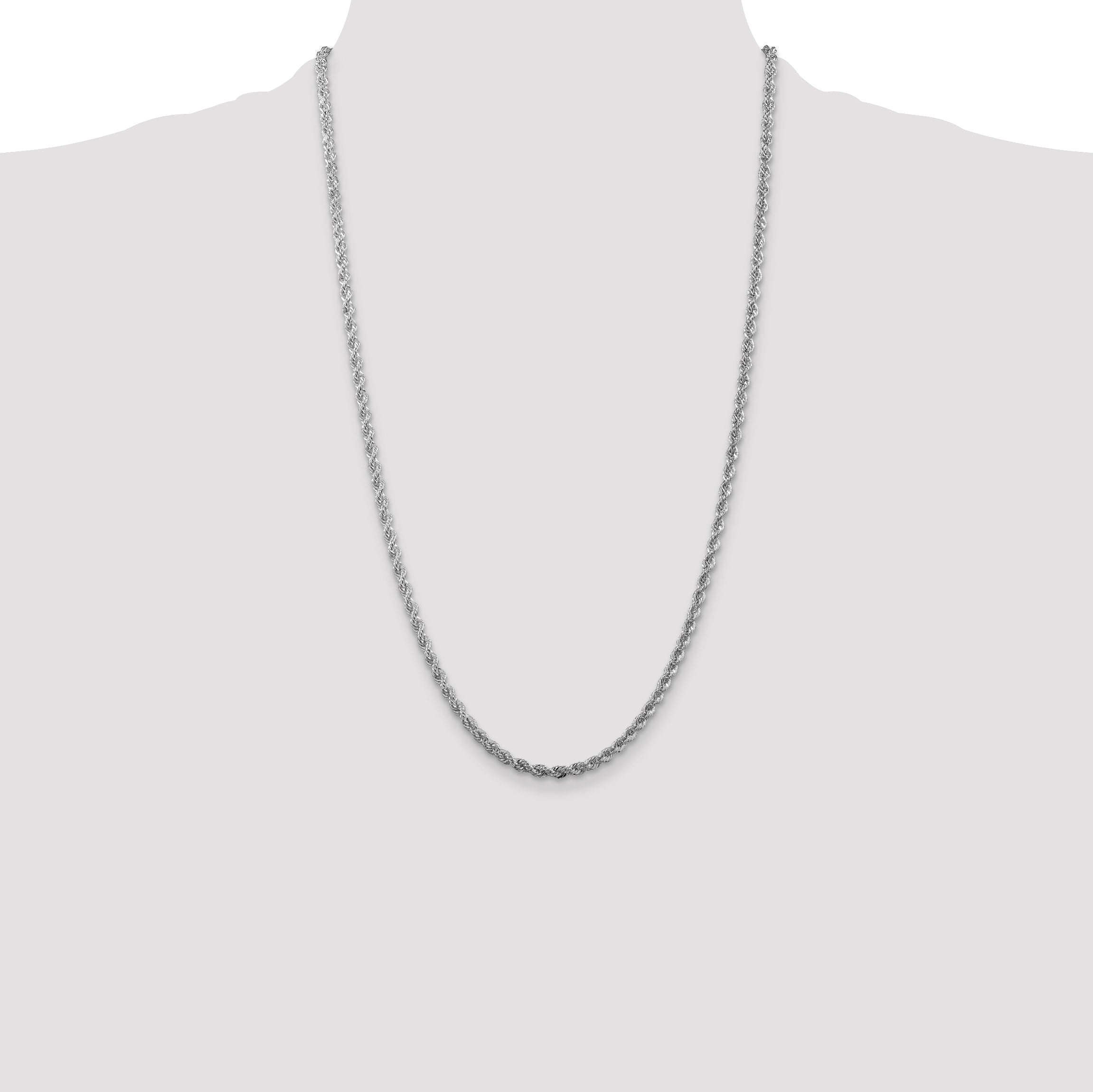 Sterling Silver Rhodium-plated 3mm Solid Rope Chain