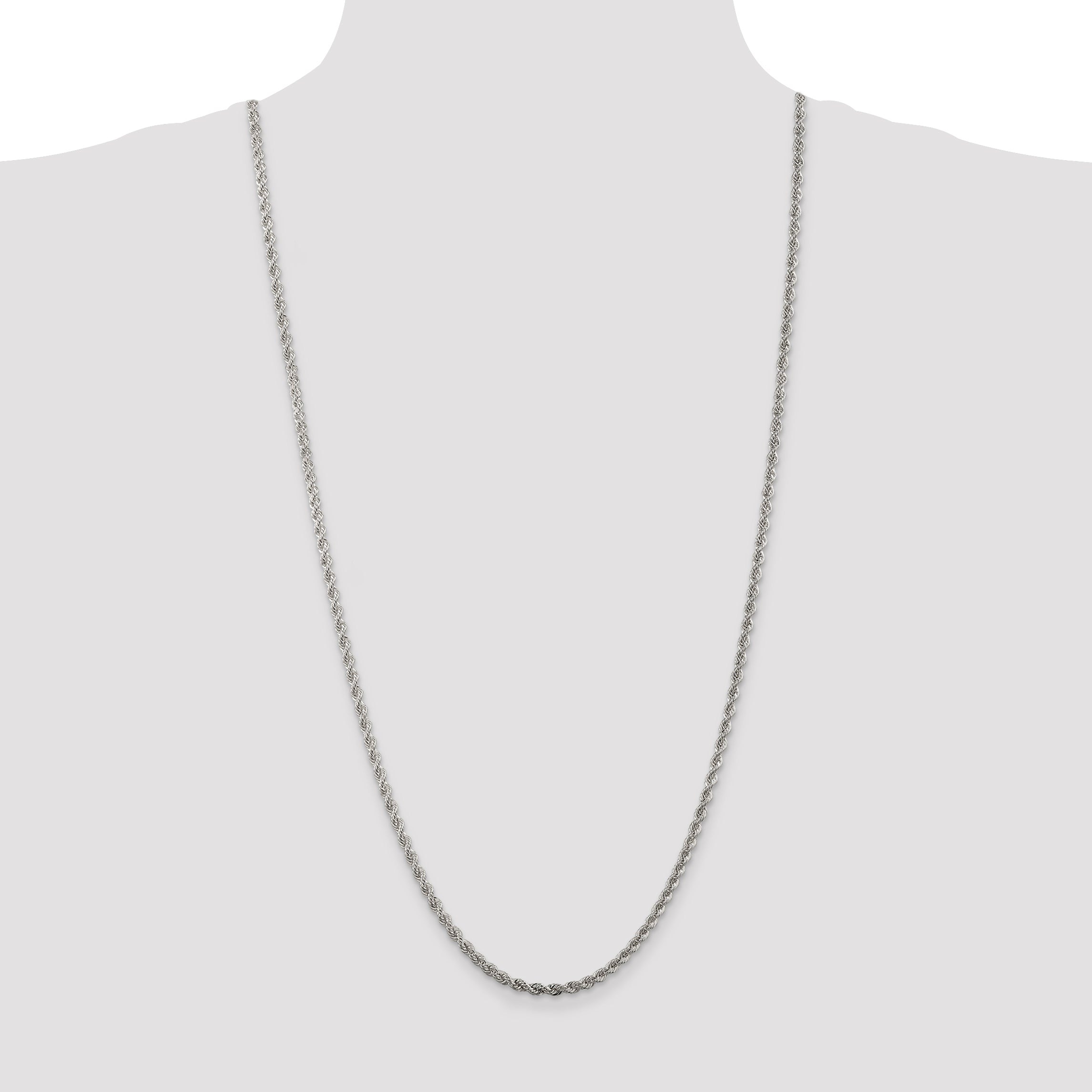 Sterling Silver Rhodium-plated 3mm Solid Rope Chain