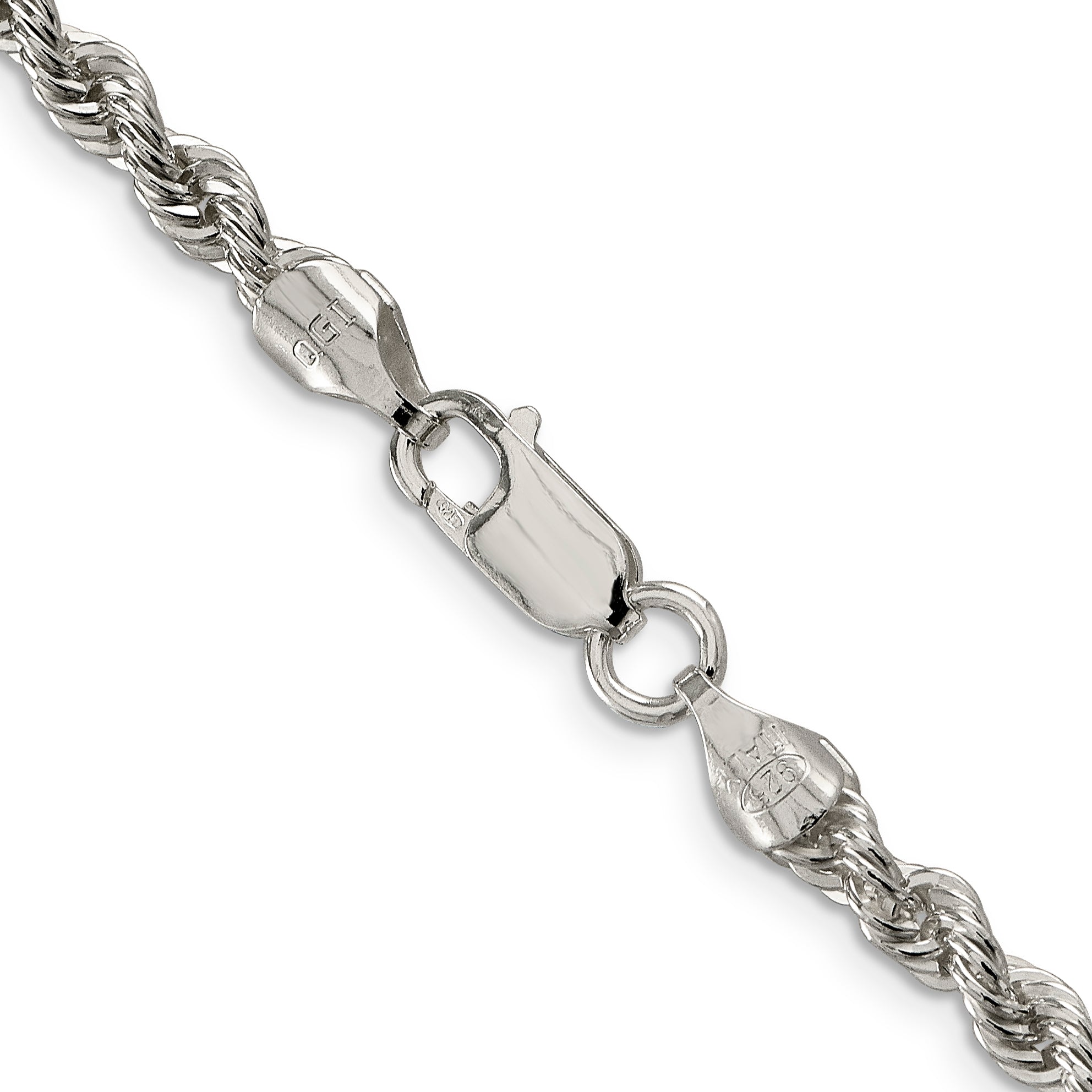 Sterling Silver 925 Rope Necklace with Polished Anti-Tarnish Finish