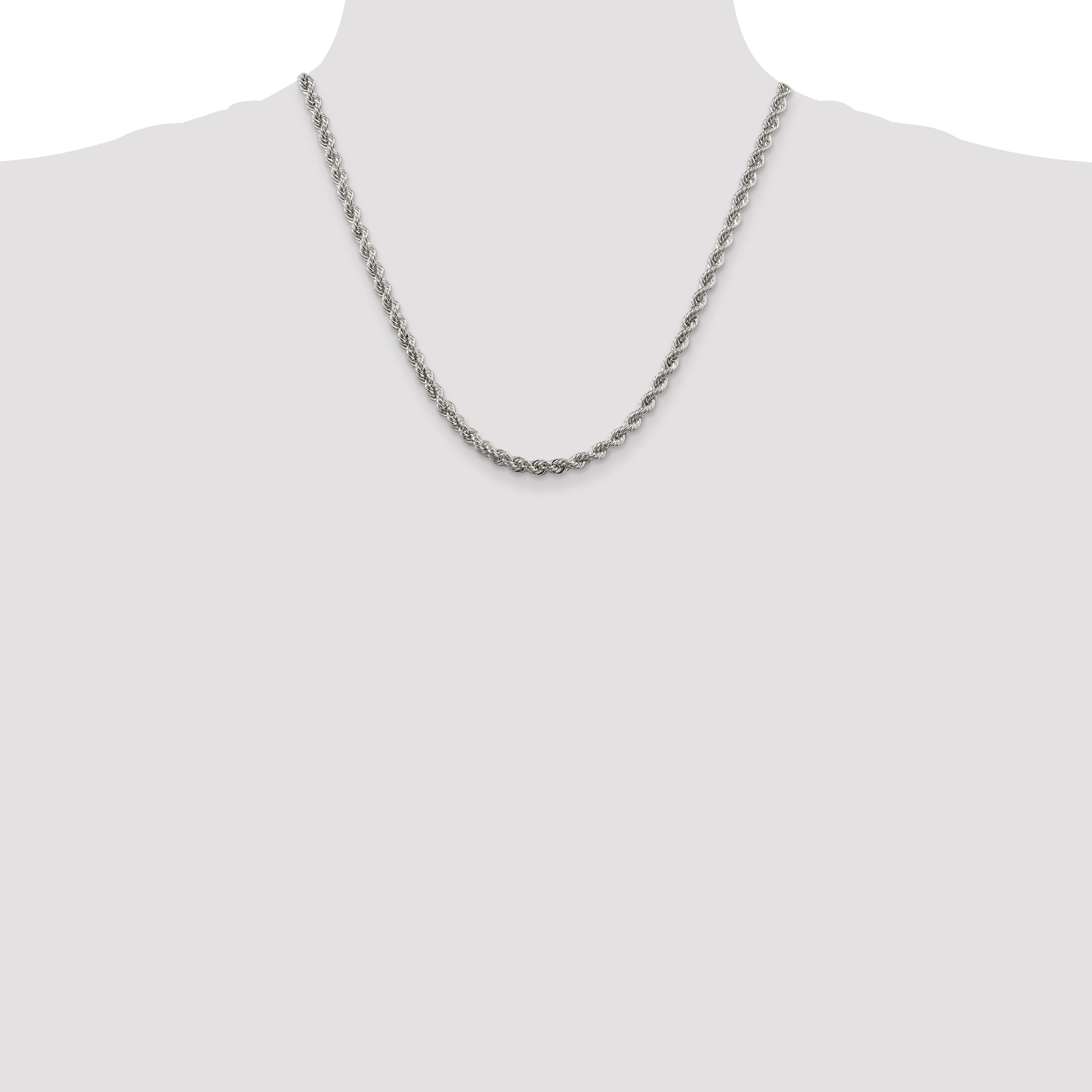 Sterling Silver 925 Rope Necklace with Polished Anti-Tarnish Finish