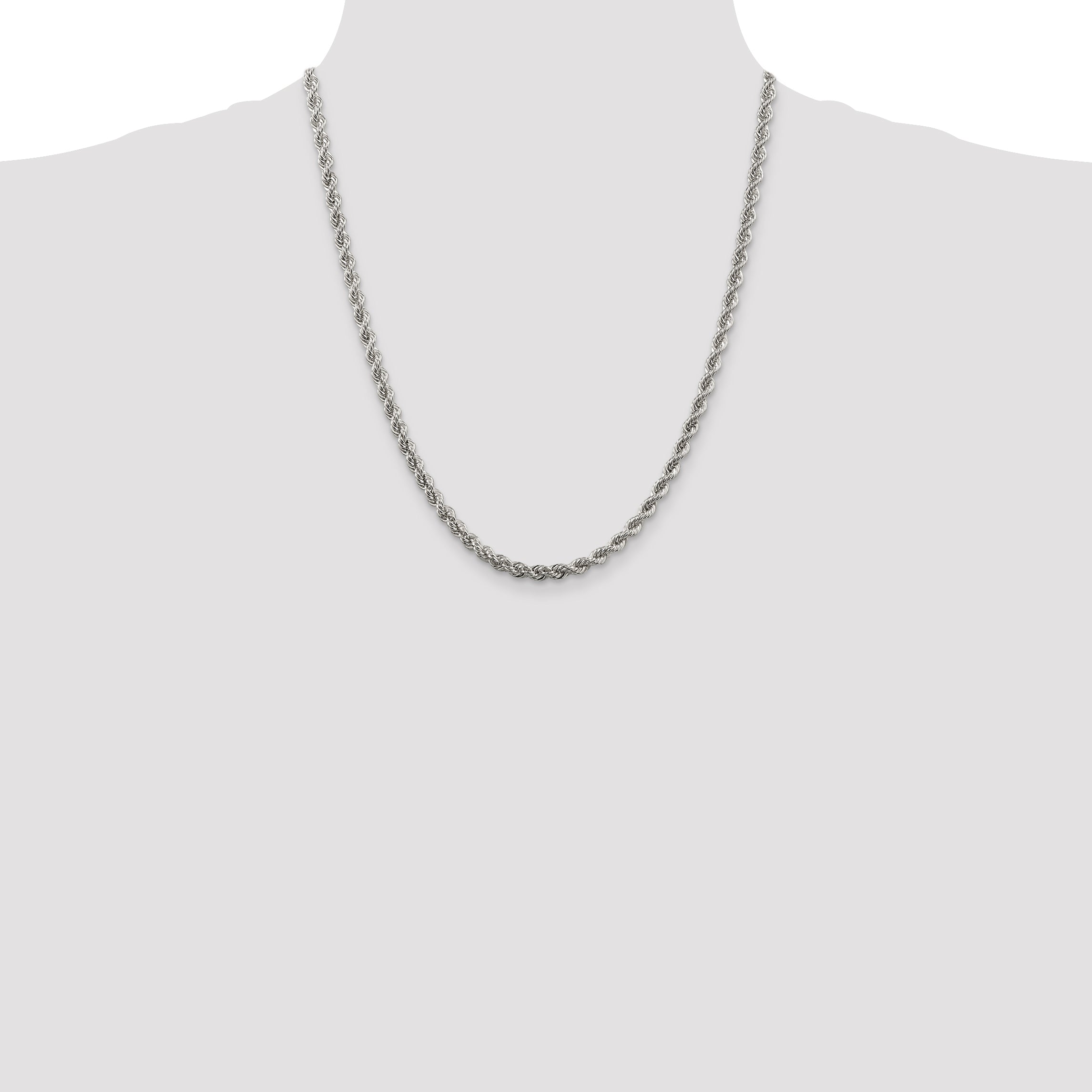 Sterling Silver 925 Rope Necklace with Polished Anti-Tarnish Finish