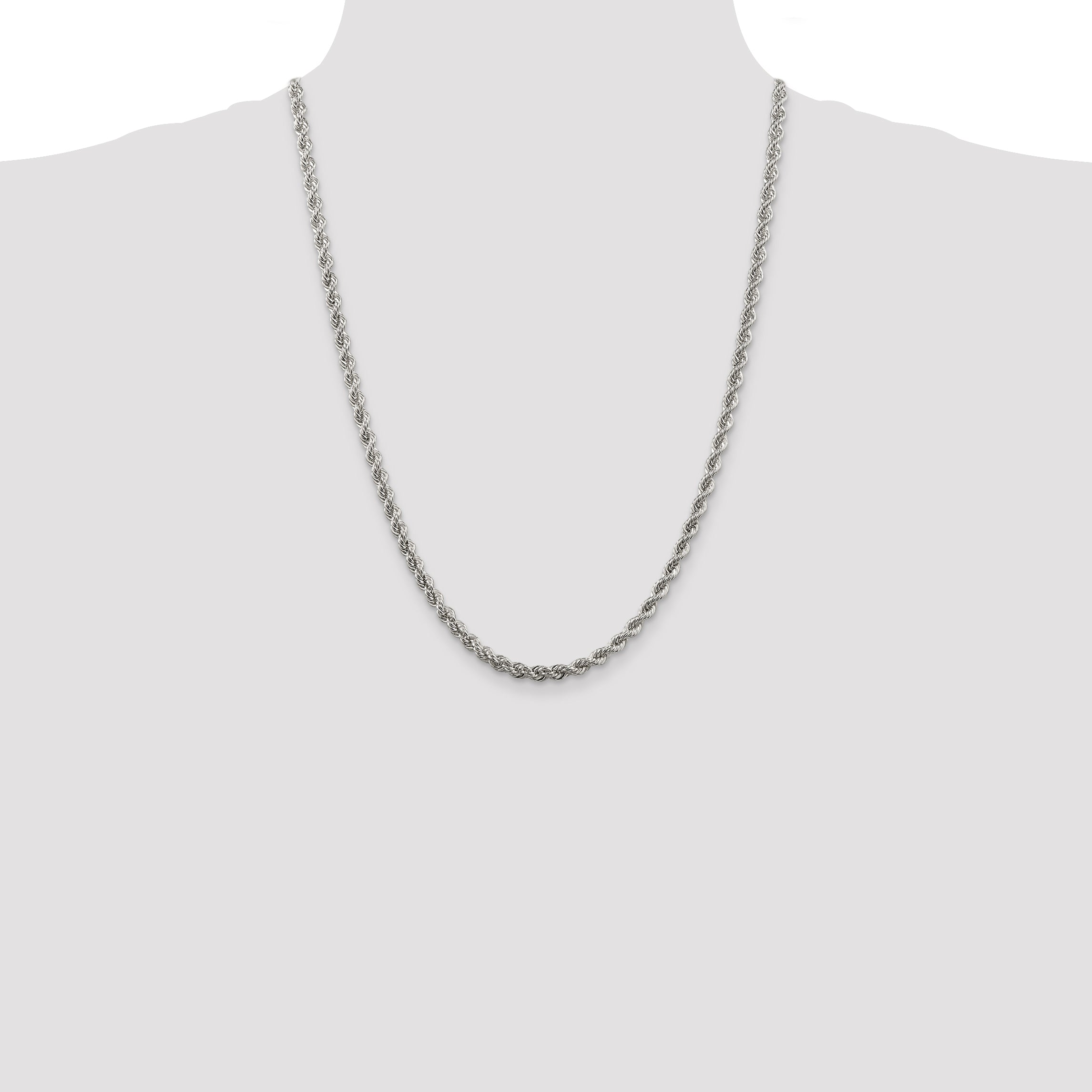 Sterling Silver 925 Rope Necklace with Polished Anti-Tarnish Finish