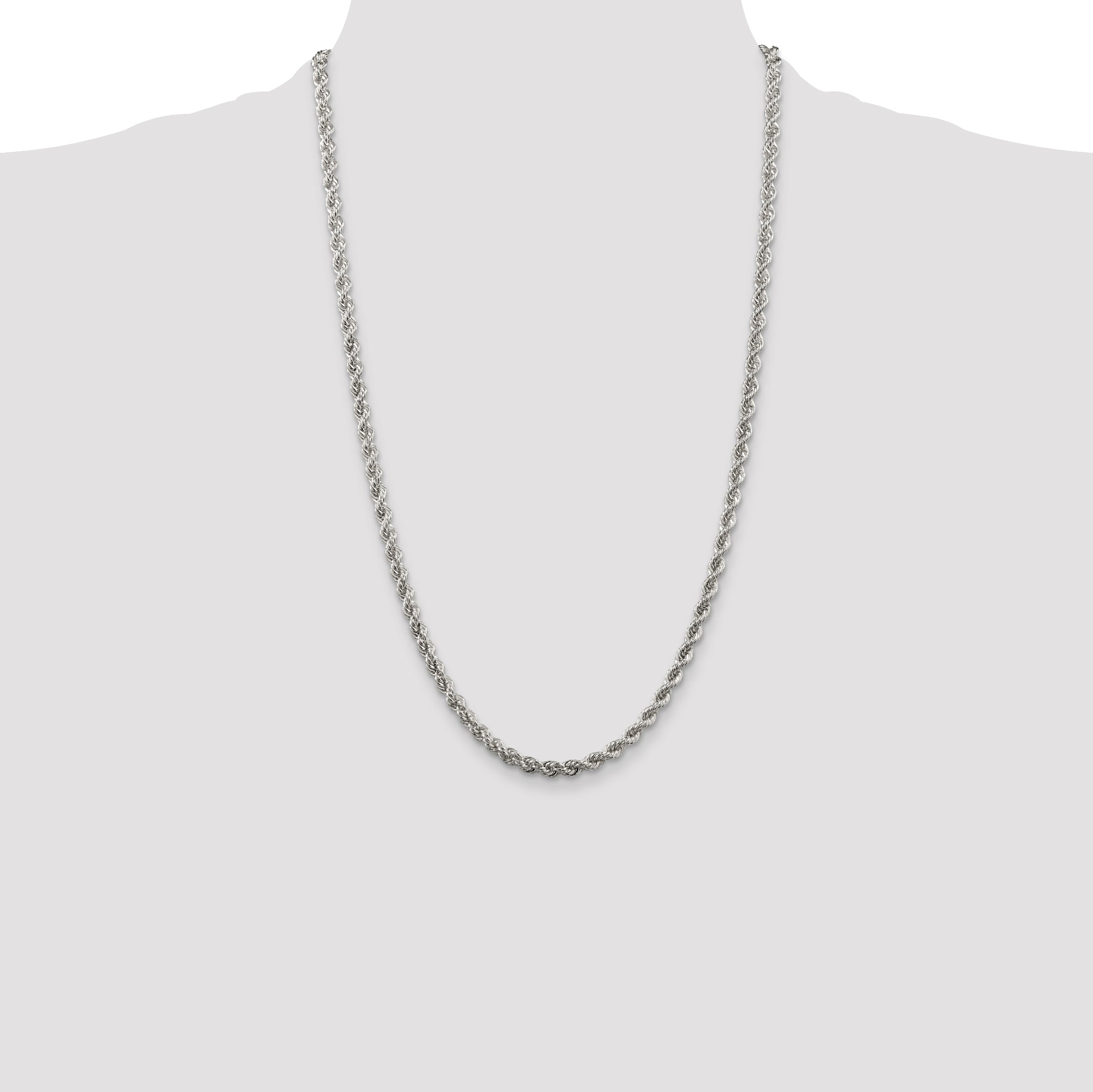 Sterling Silver 925 Rope Necklace with Polished Anti-Tarnish Finish