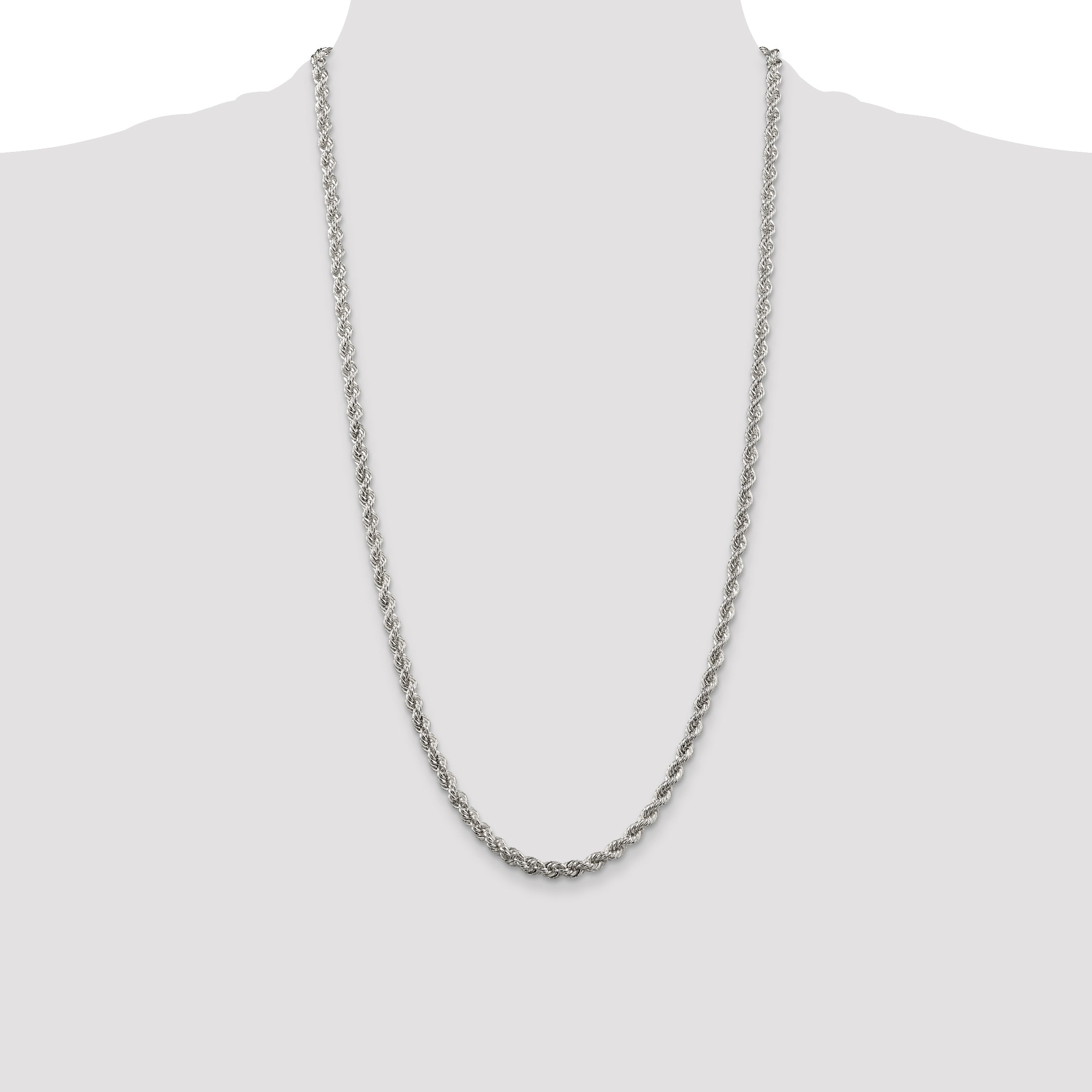 Sterling Silver 925 Rope Necklace with Polished Anti-Tarnish Finish