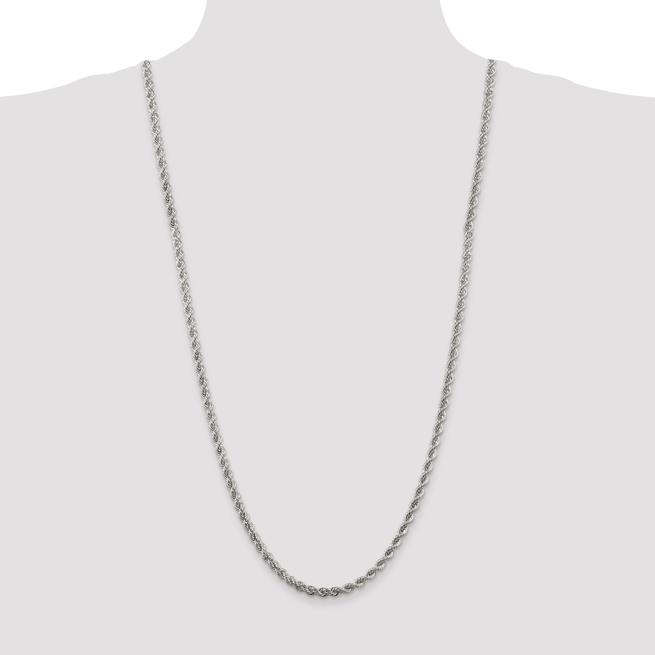 Sterling Silver 925 Rope Necklace with Polished Anti-Tarnish Finish