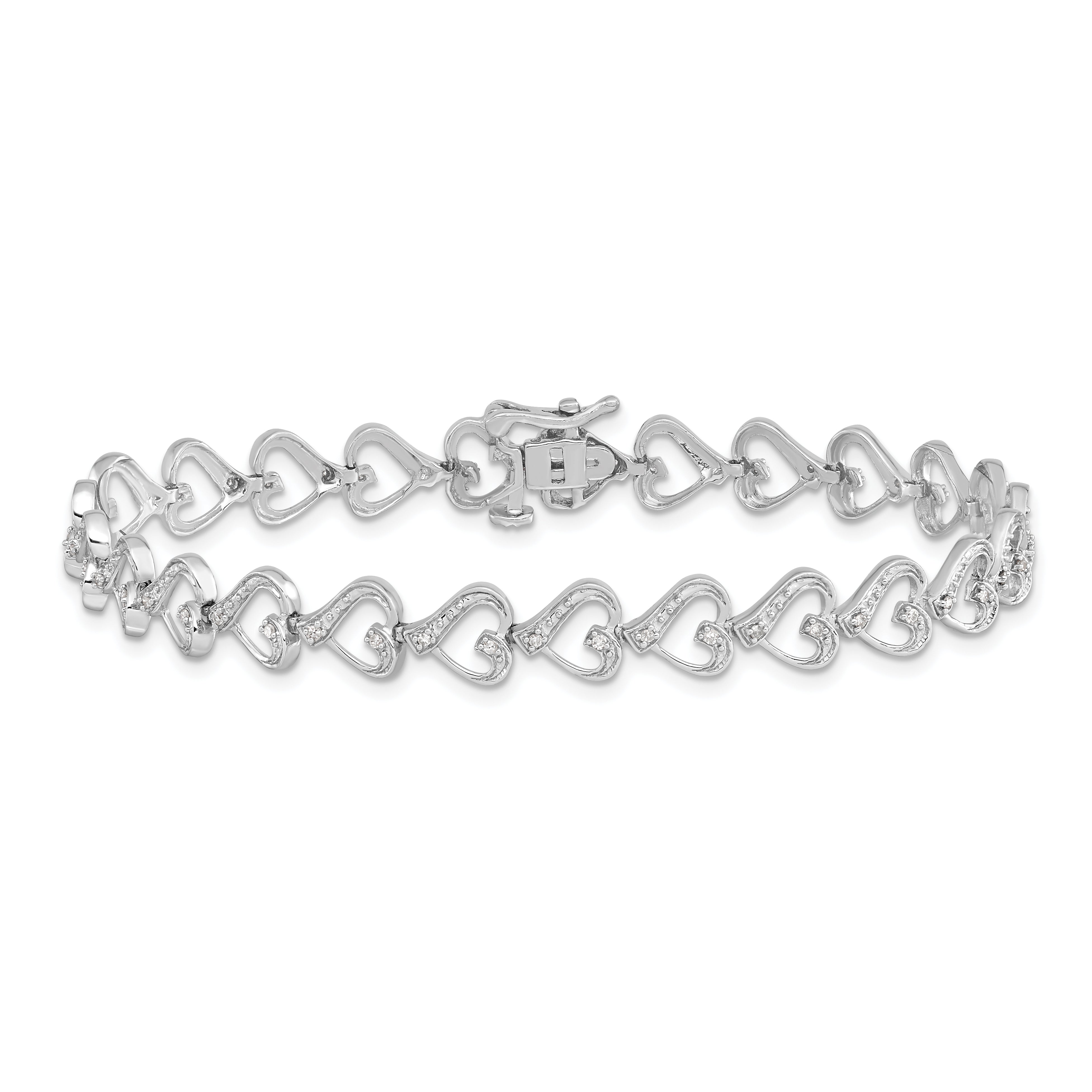 Sterling Silver Rhodium-plated Diam. Heart Bracelet