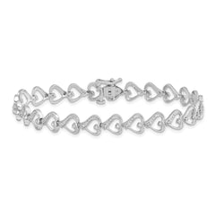 Sterling Silver Rhodium-plated Diam. Heart Bracelet