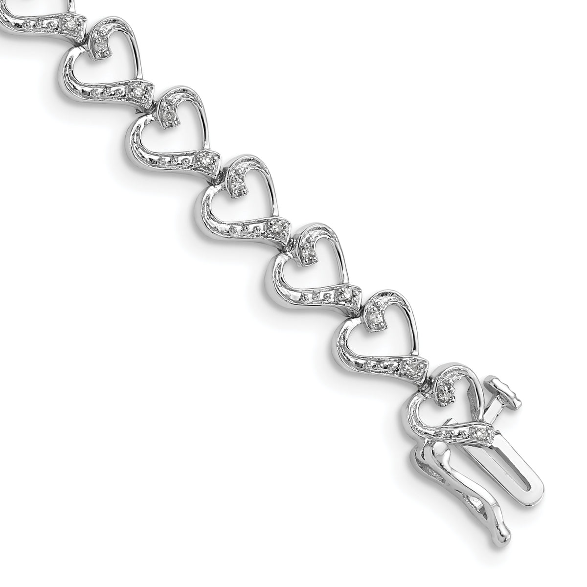 Sterling Silver Rhodium-plated Diam. Heart Bracelet