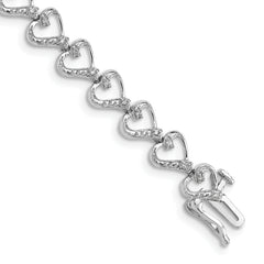 Sterling Silver Rhodium-plated Diam. Heart Bracelet