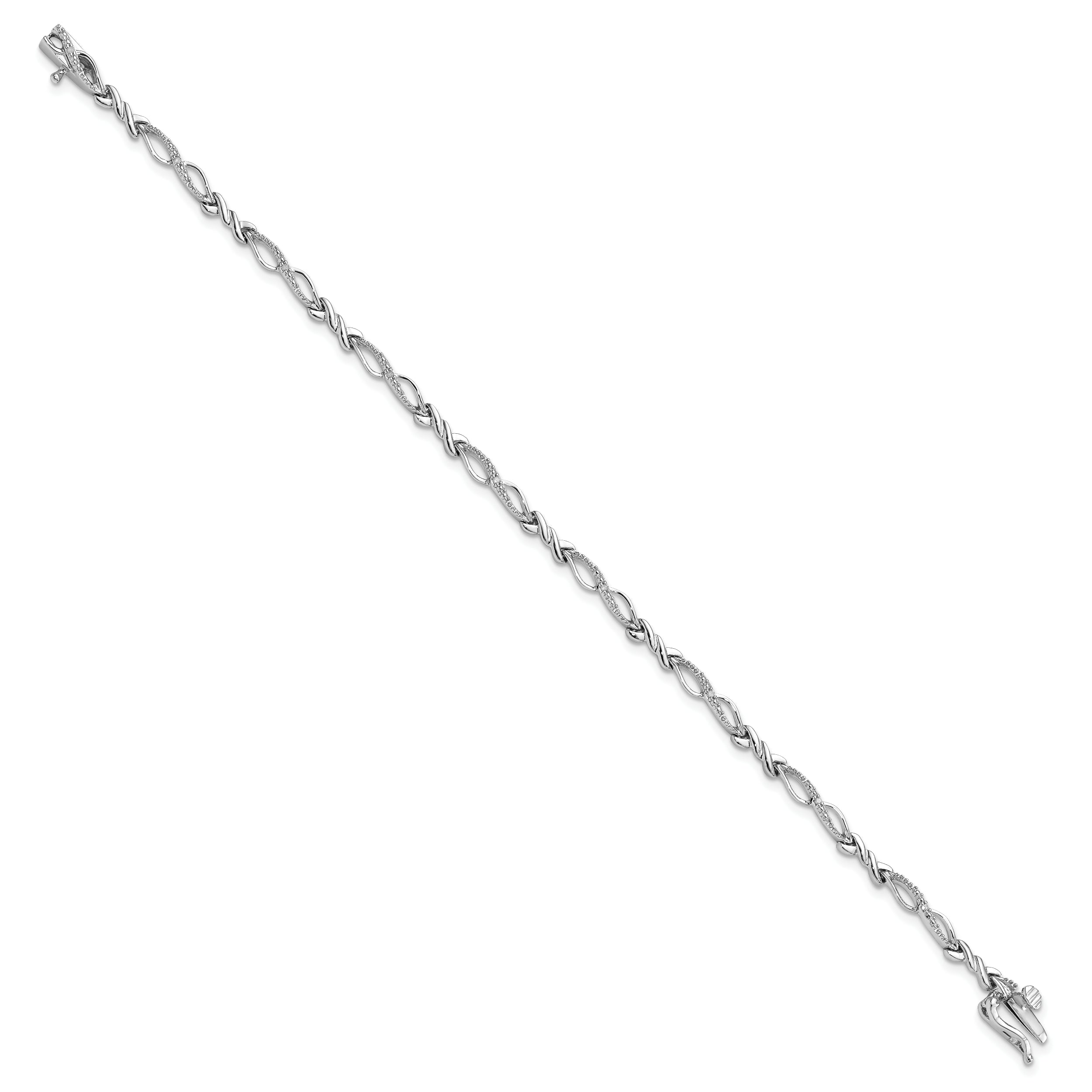 Sterling Silver Diamond Bracelet with Rhodium Elegance 7-Inch Polished Finish