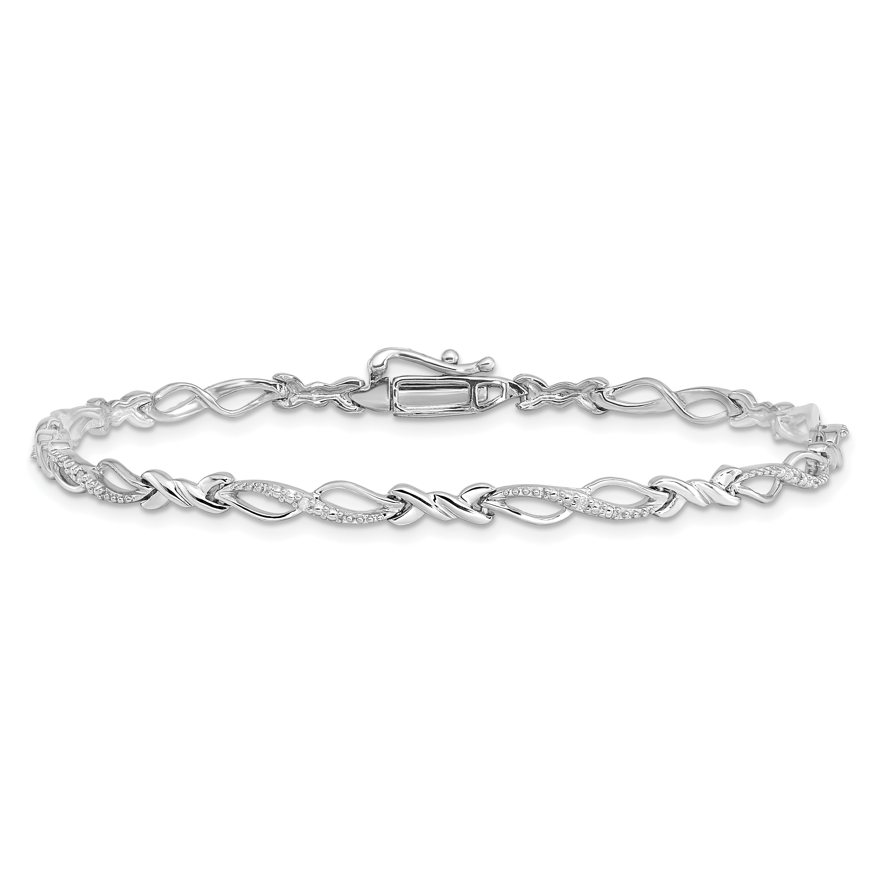 Sterling Silver Diamond Bracelet with Rhodium Elegance 7-Inch Polished Finish