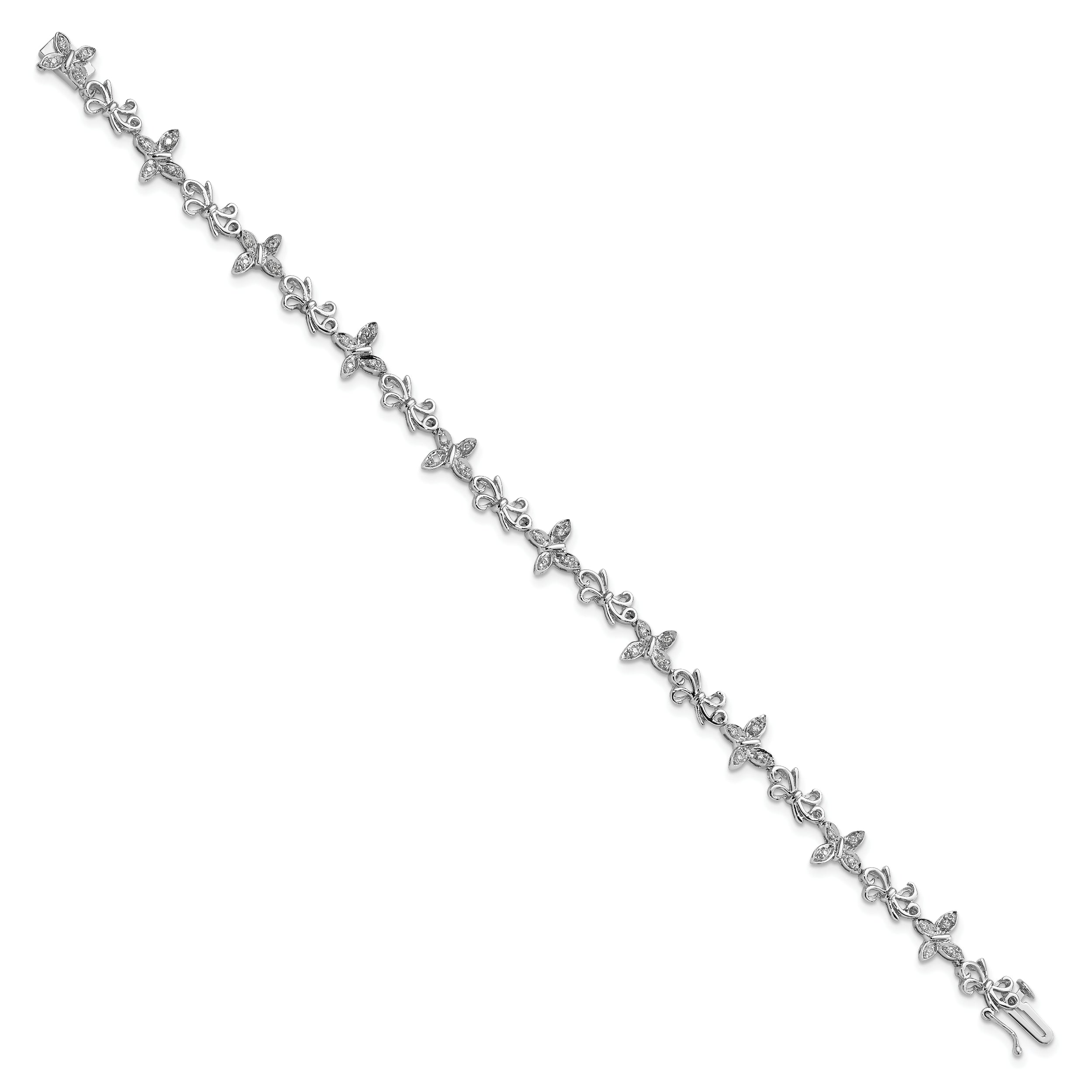 Sterling Silver Rhodium-plated Diamon Butterfly & Bows Bracelet