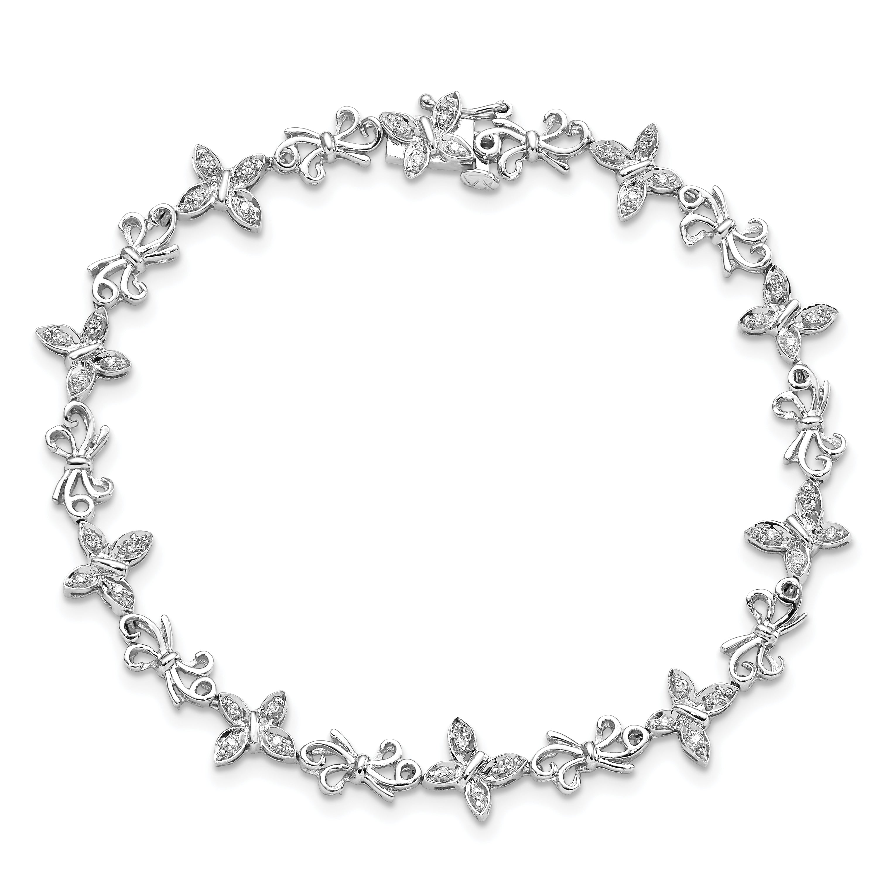 Sterling Silver Rhodium-plated Diamon Butterfly & Bows Bracelet