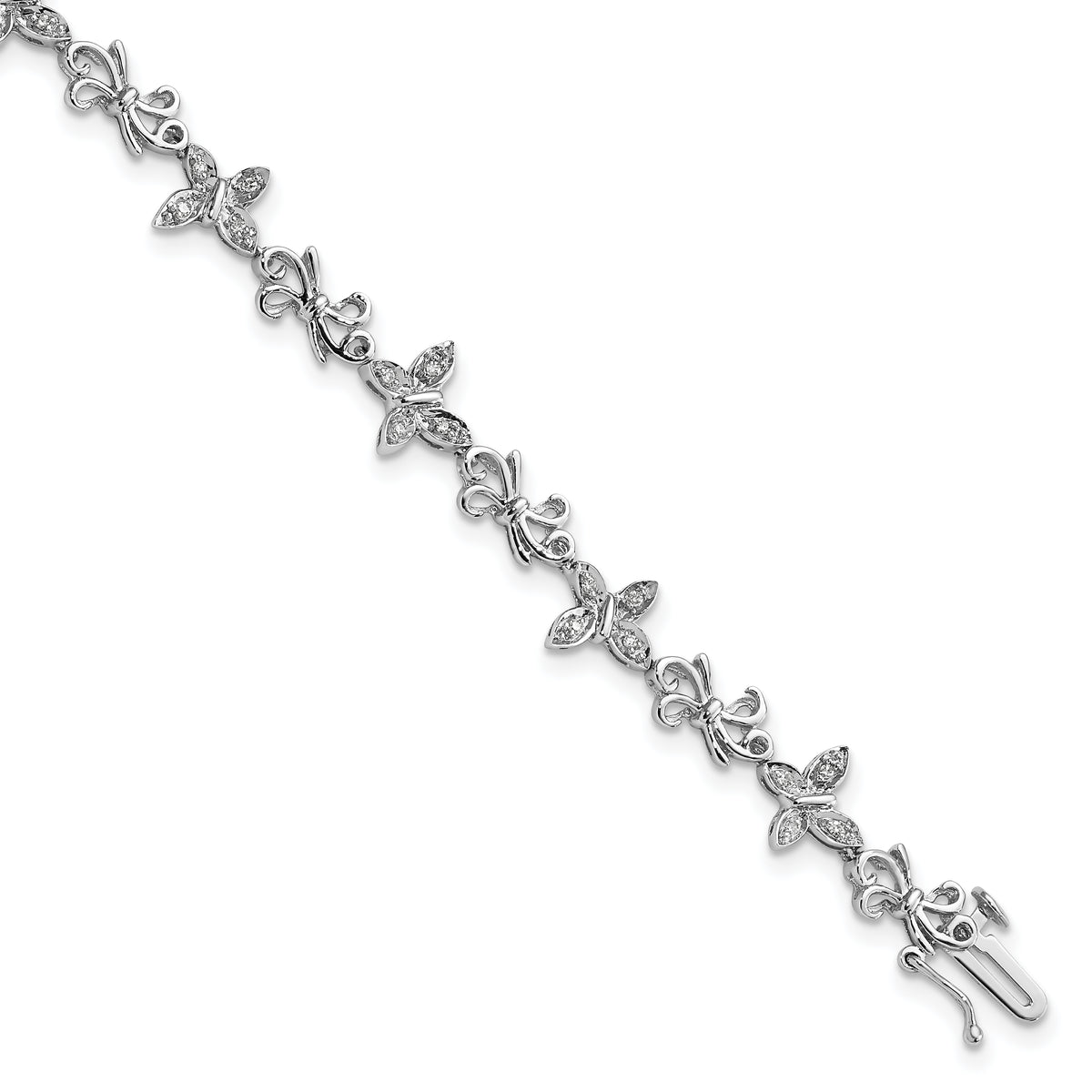 Sterling Silver Rhodium-plated Diamon Butterfly & Bows Bracelet