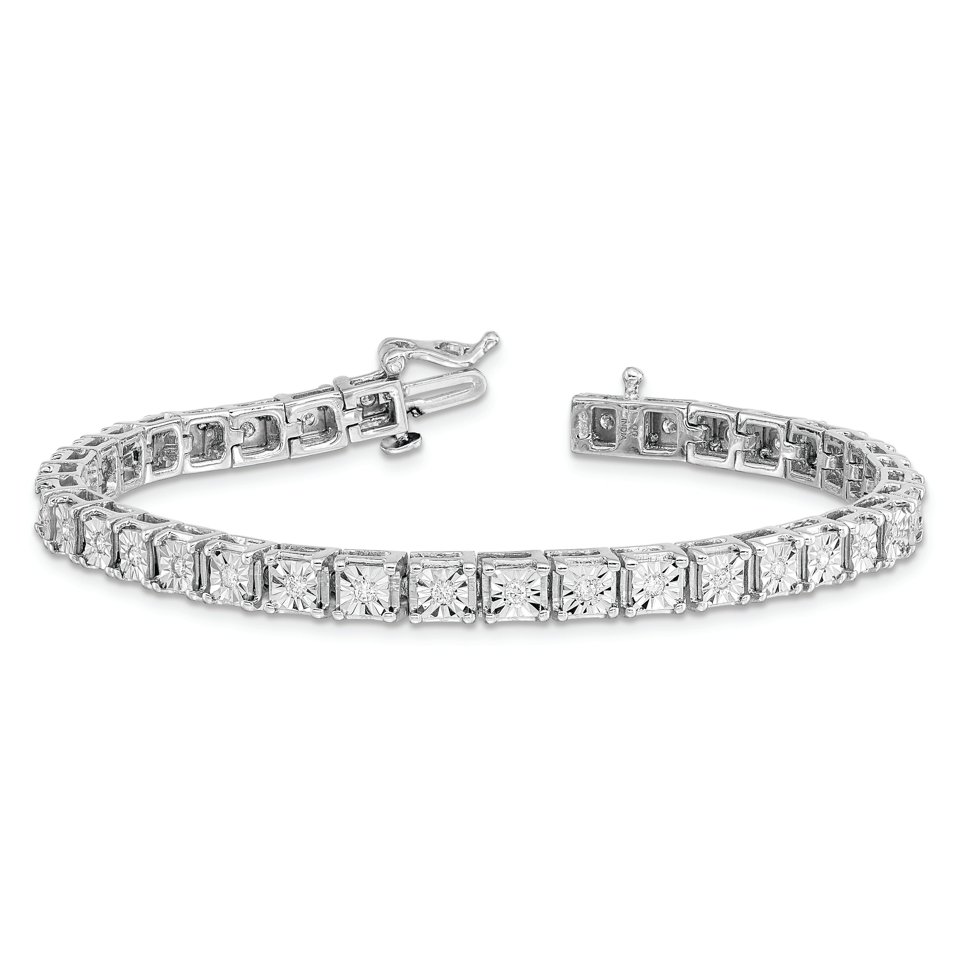 Sterling Silver Rhodium-plated Diam. Square Link Bracelet