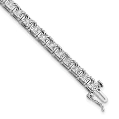 Sterling Silver Rhodium-plated Diam. Square Link Bracelet