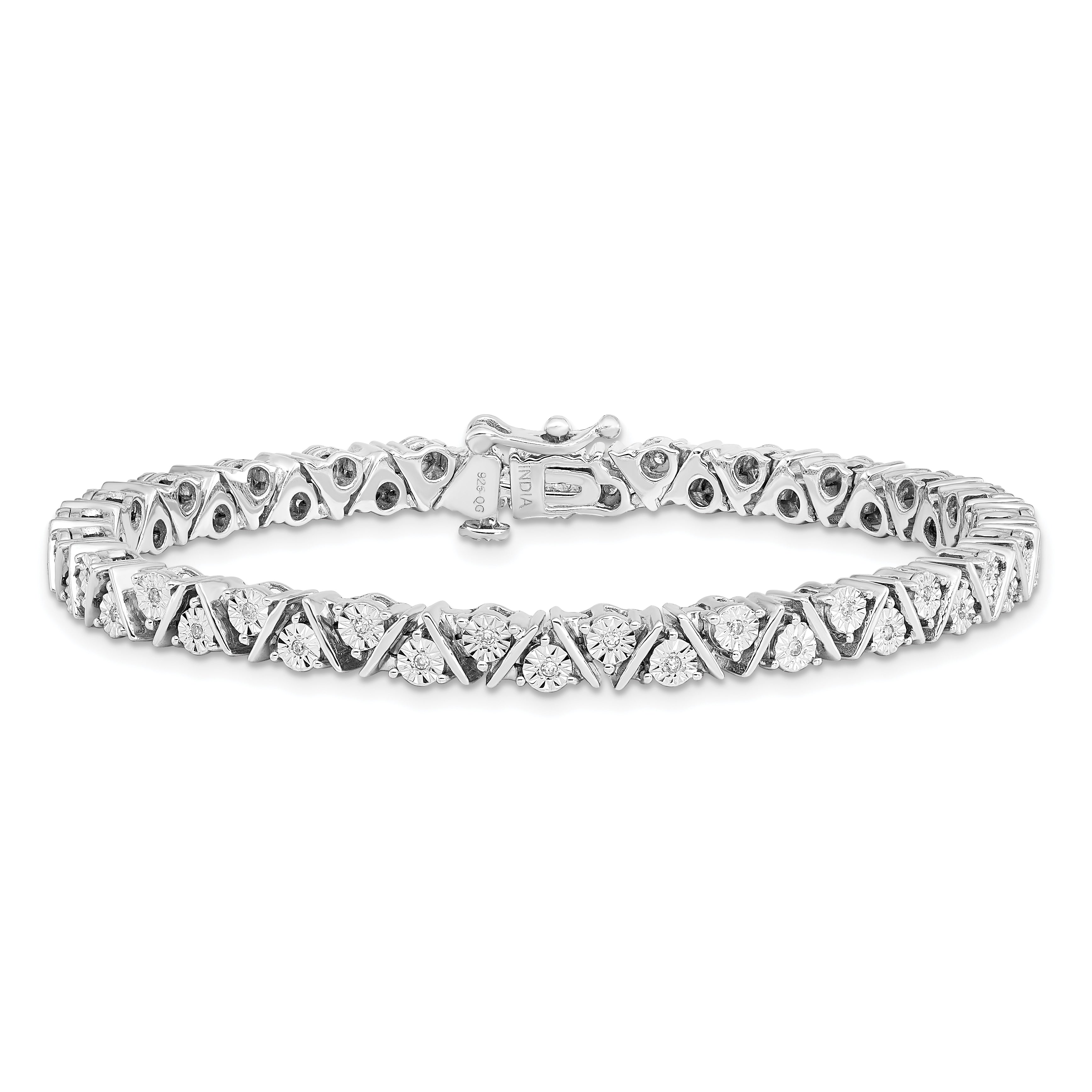 Sterling Silver Rhodium-plated Diam. Triangle Link Bracelet