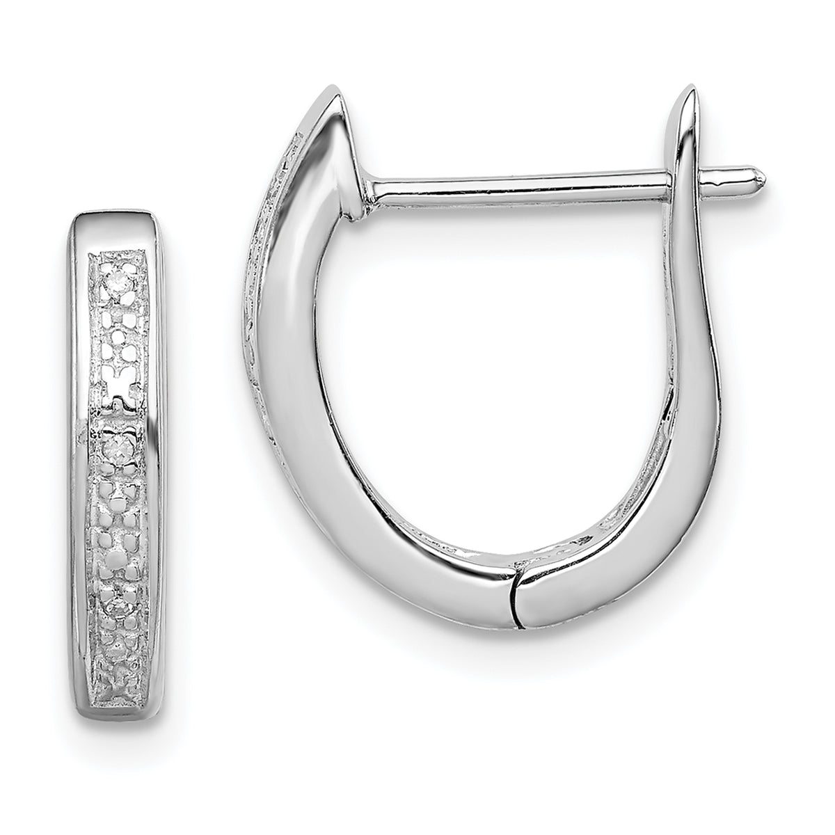 Sterling Silver Rhodium Diamond Hinged Hoop Earrings