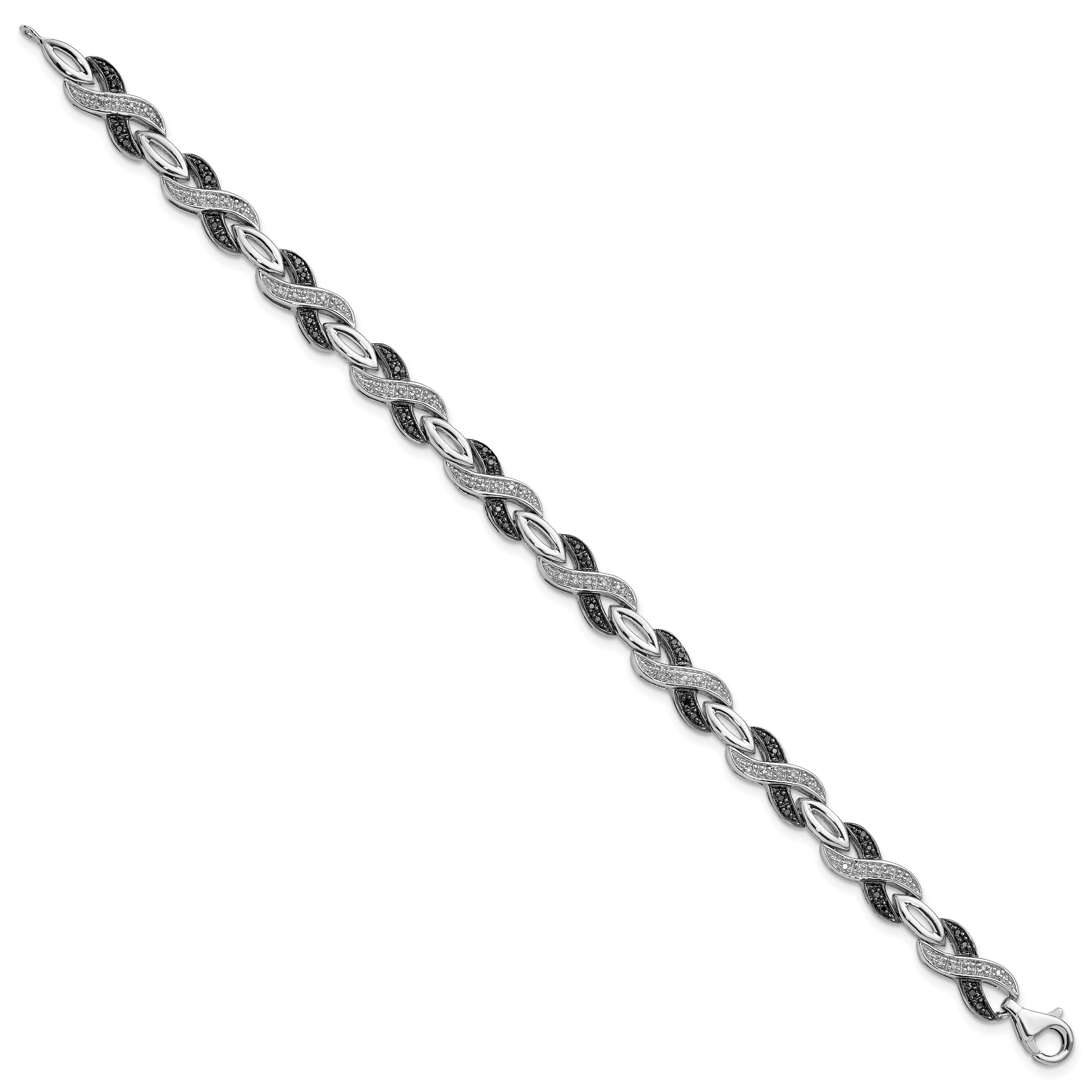 White Night Sterling Silver Rhodium-plated Black and White Diamond 7.5 Inch Bracelet