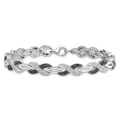 White Night Sterling Silver Rhodium-plated Black and White Diamond 7.5 Inch Bracelet