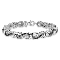 White Night Sterling Silver Rhodium-plated Black and White Diamond 7.5 Inch Bracelet