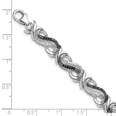 White Night Sterling Silver Rhodium-plated Black and White Diamond 7.5 Inch Bracelet