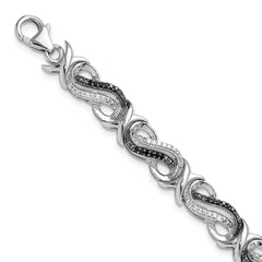 White Night Sterling Silver Rhodium-plated Black and White Diamond 7.5 Inch Bracelet