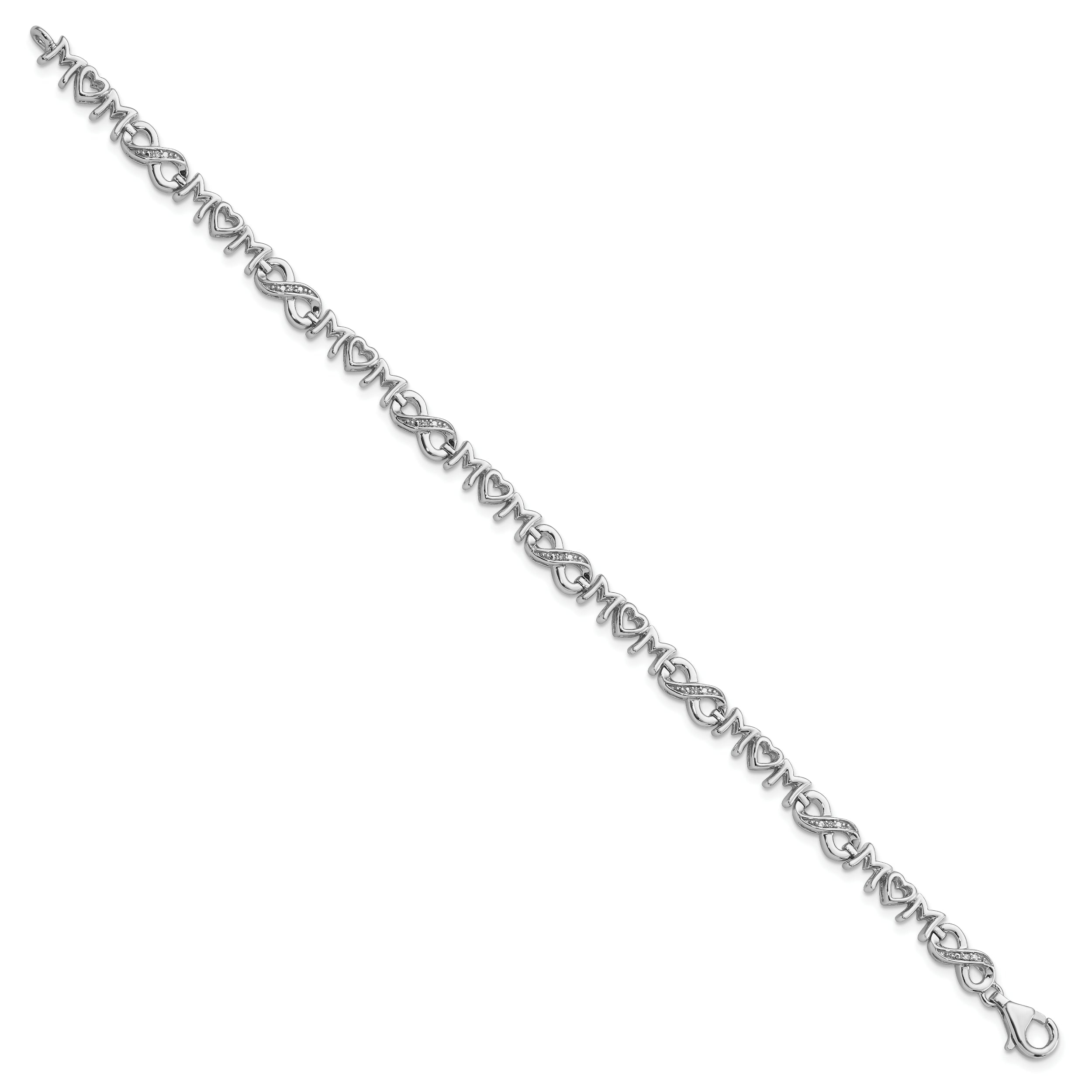 Sterling Silver Rhodium-plated Heart Mom Infinity Diamond Bracelet