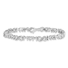 Sterling Silver Rhodium-plated Heart Mom Infinity Diamond Bracelet