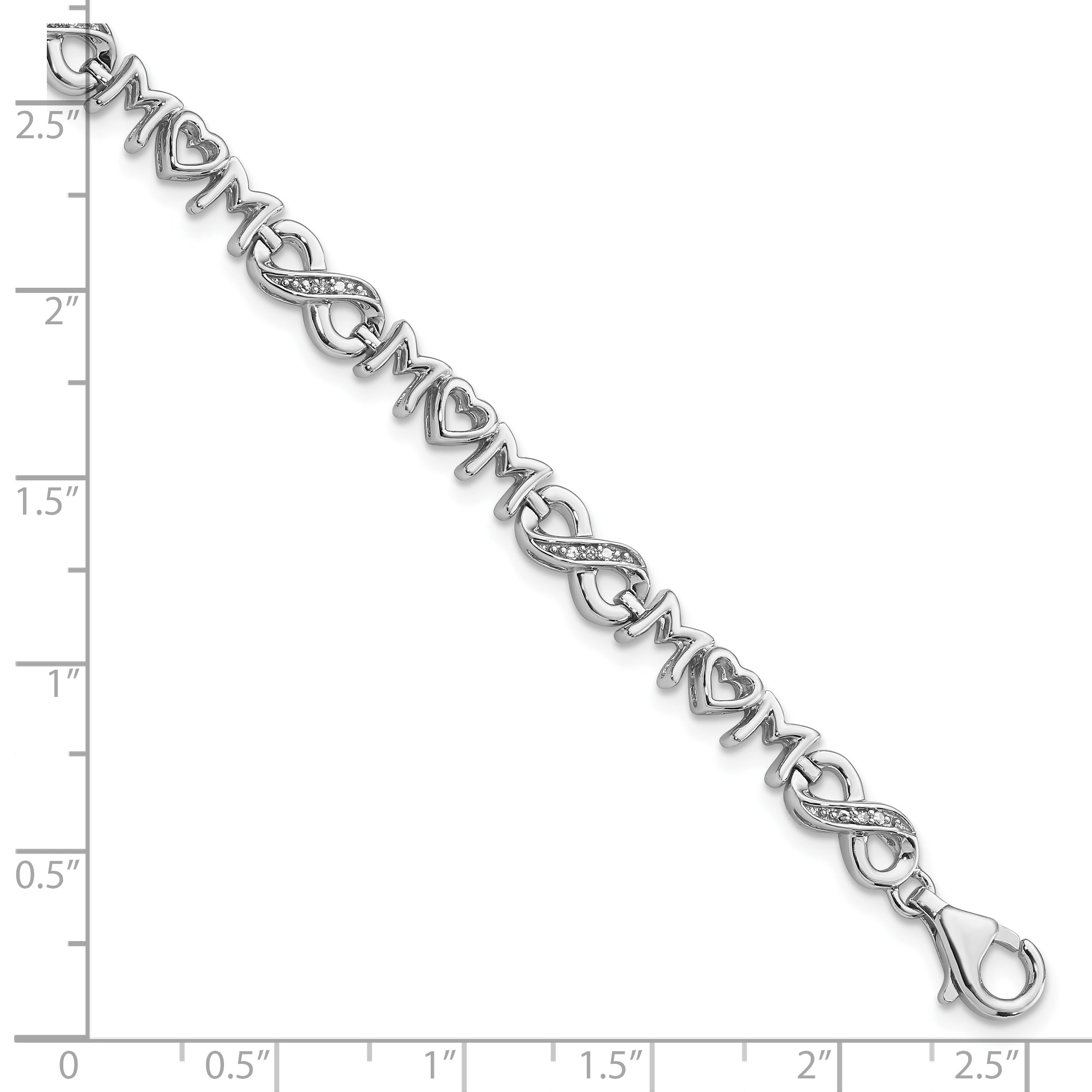 Sterling Silver Rhodium-plated Heart Mom Infinity Diamond Bracelet