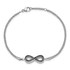 Sterling Silver Rhod 0.1ct. Blk/Wht Dia. Rvsble Infinty w/.5in ext. Bracele