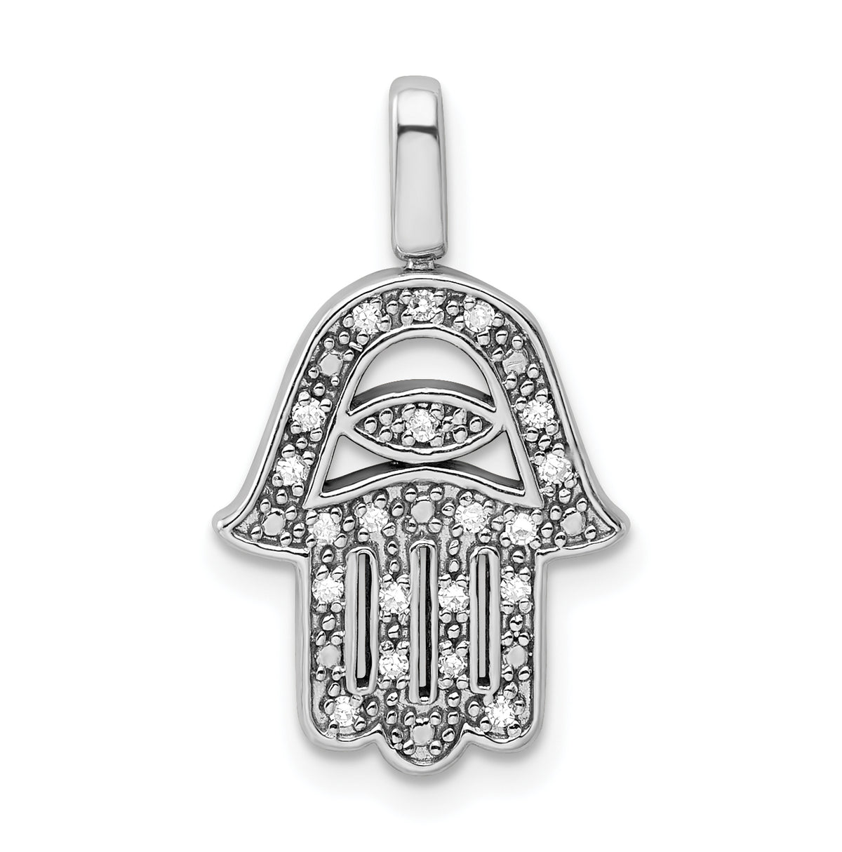 Sterling Silver Rhodium 0.2ct. Blk & Wht Dia. Reverible Hamsa Pendant