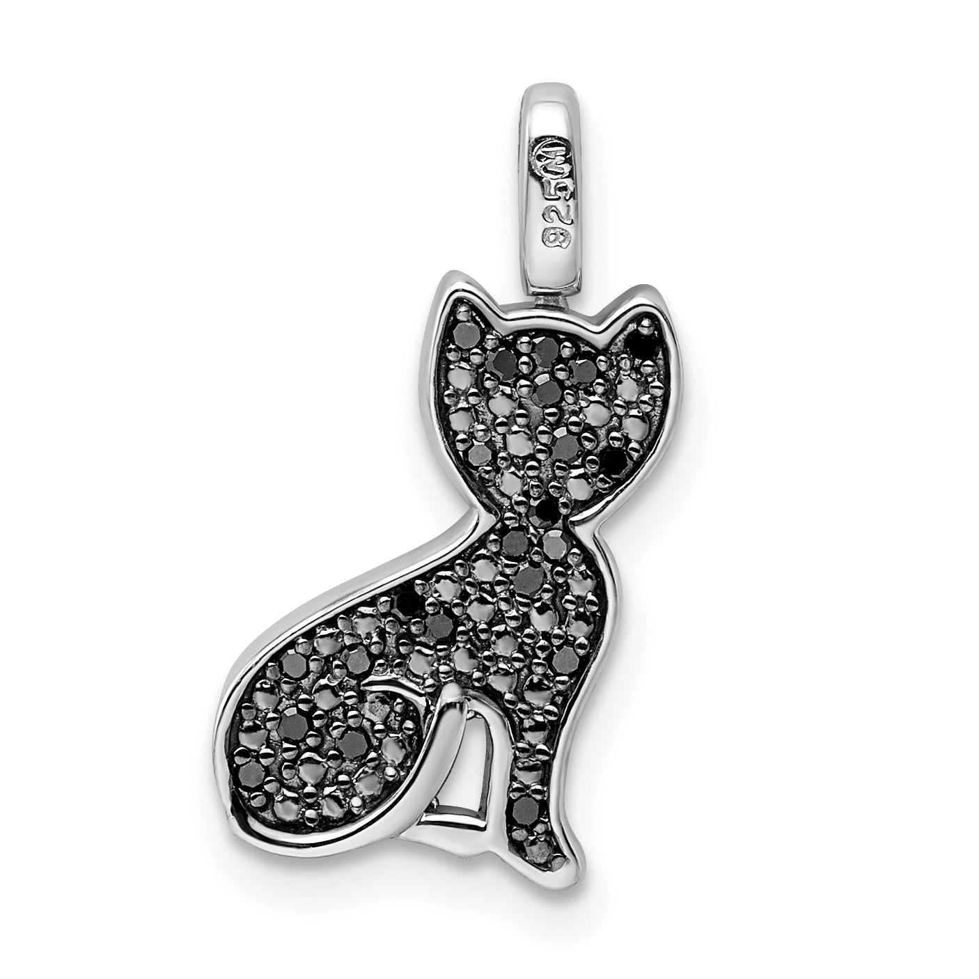 Sterling Silver Rhodium 0.25ct. Blk & Wht Dia. Reversible Cat Pendant