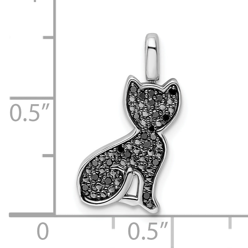 Sterling Silver Rhodium 0.25ct. Blk & Wht Dia. Reversible Cat Pendant