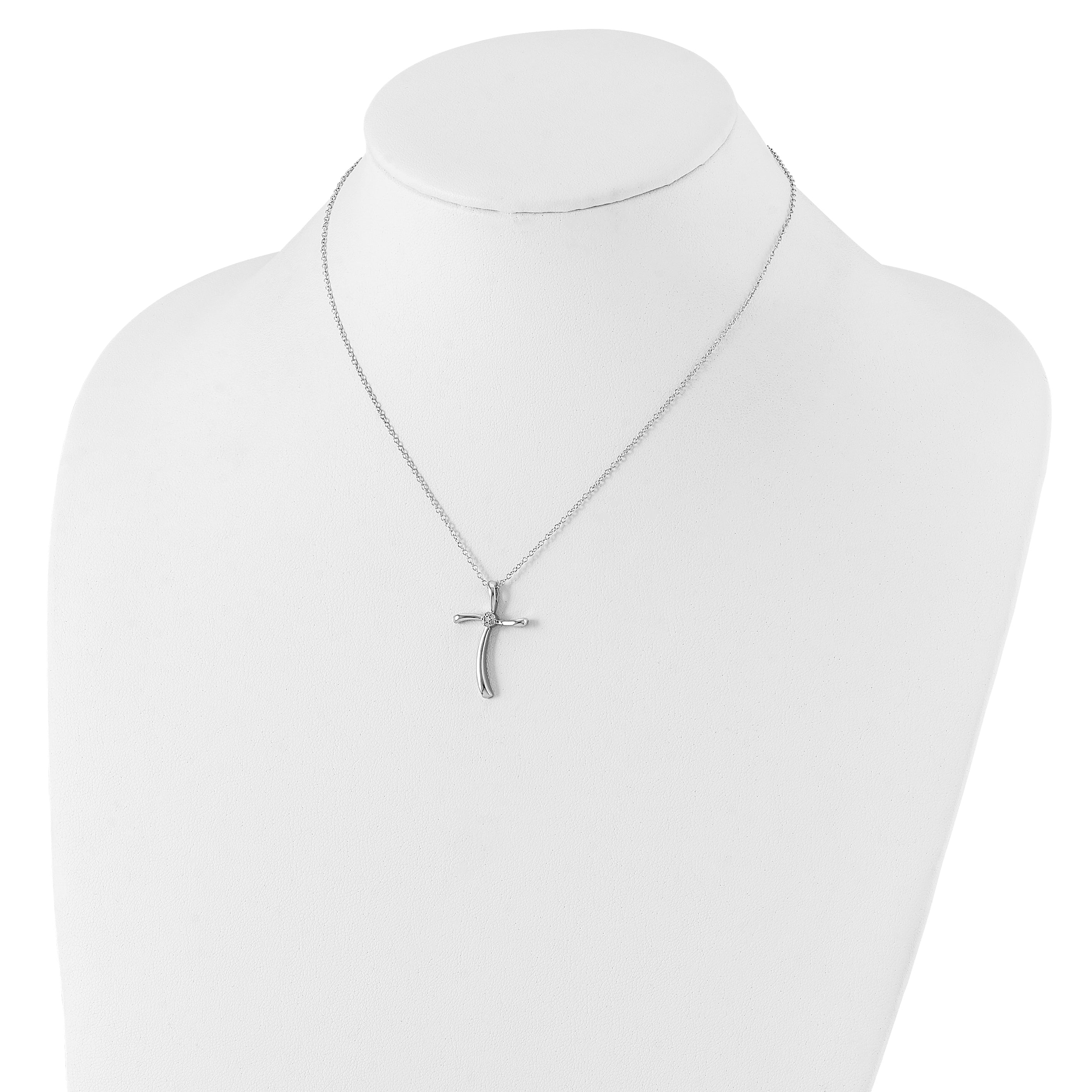 Sophia Jewelers 925 Sterling Silver Diamond Cross Necklace Polished Rhodium-Plated