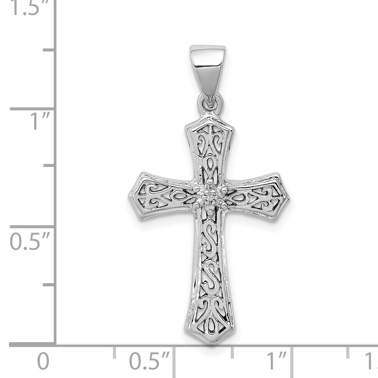 Sterling Silver Rhodium Diamond Cross Pendant