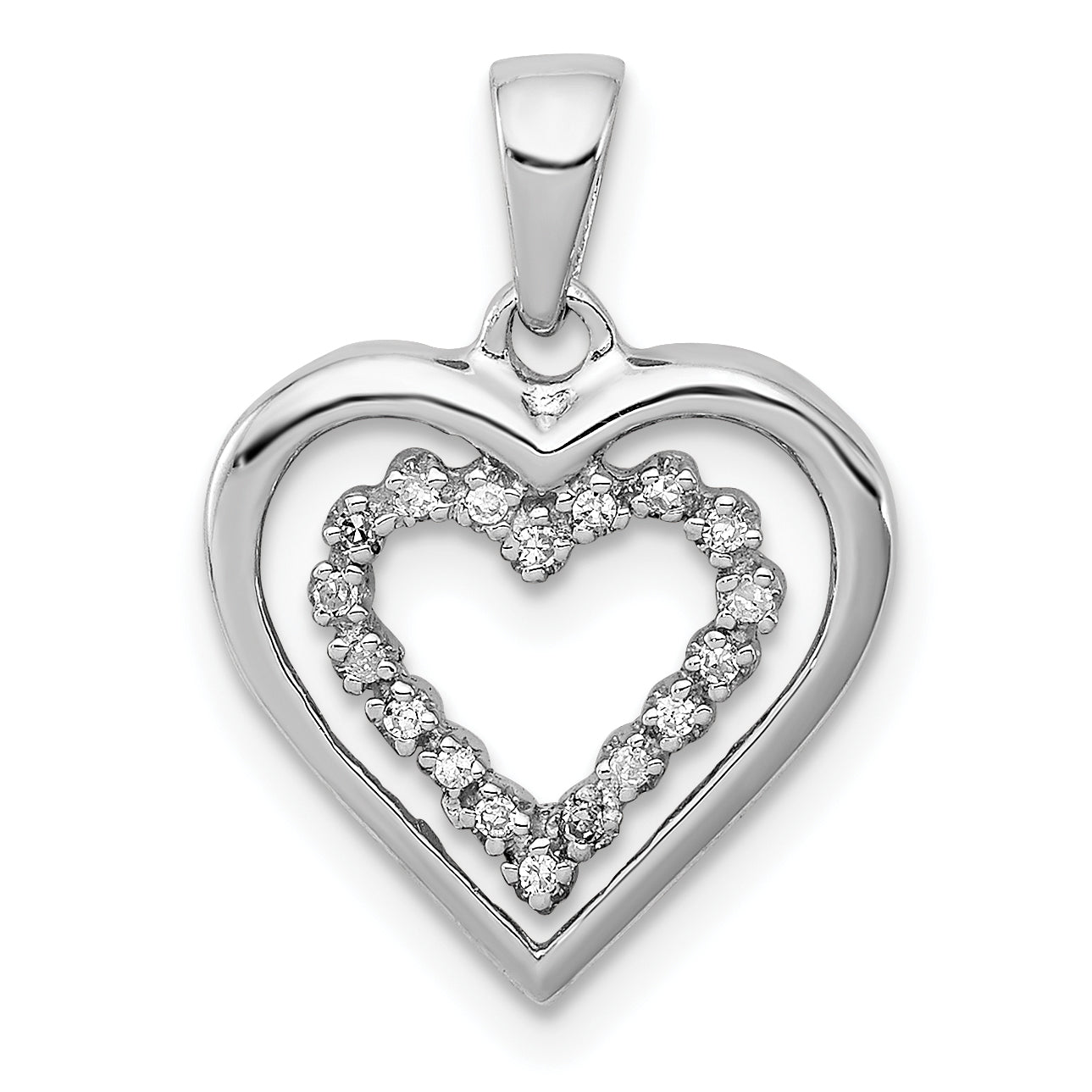 Sterling Silver Rhodium-Plated Diamond Heart Pendant