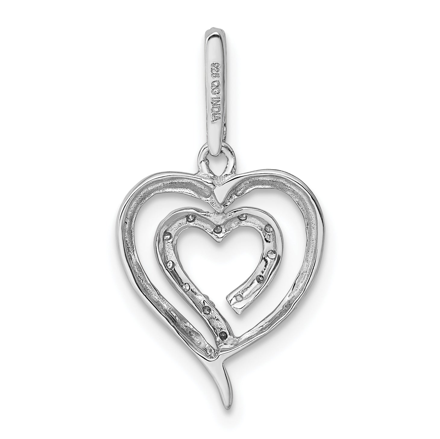 Sterling Silver Rhodium Diam. Heart Pendant