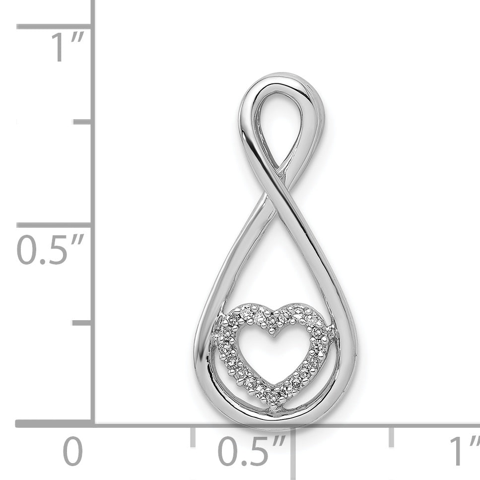 Sterling Silver Rhodium-Plated Diamond Heart in Teardrop Slide Pendant